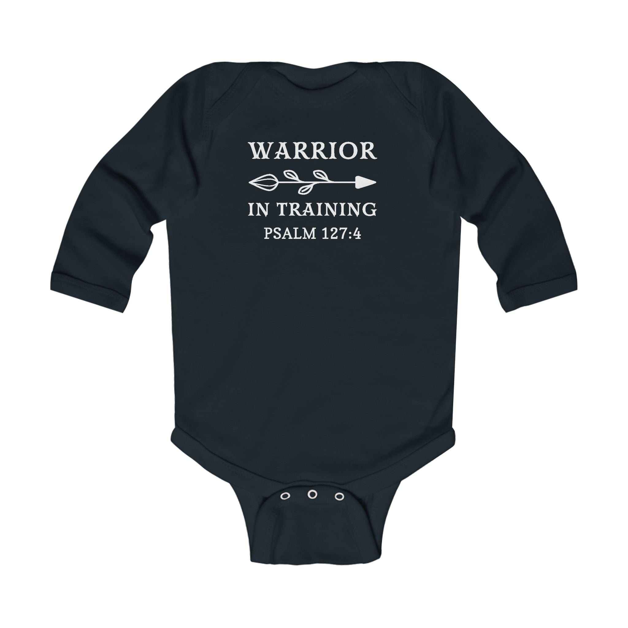Faith Based Infant Long Sleeve Onesie - Warrior In Training | Kids clothes by atgodanddesigns