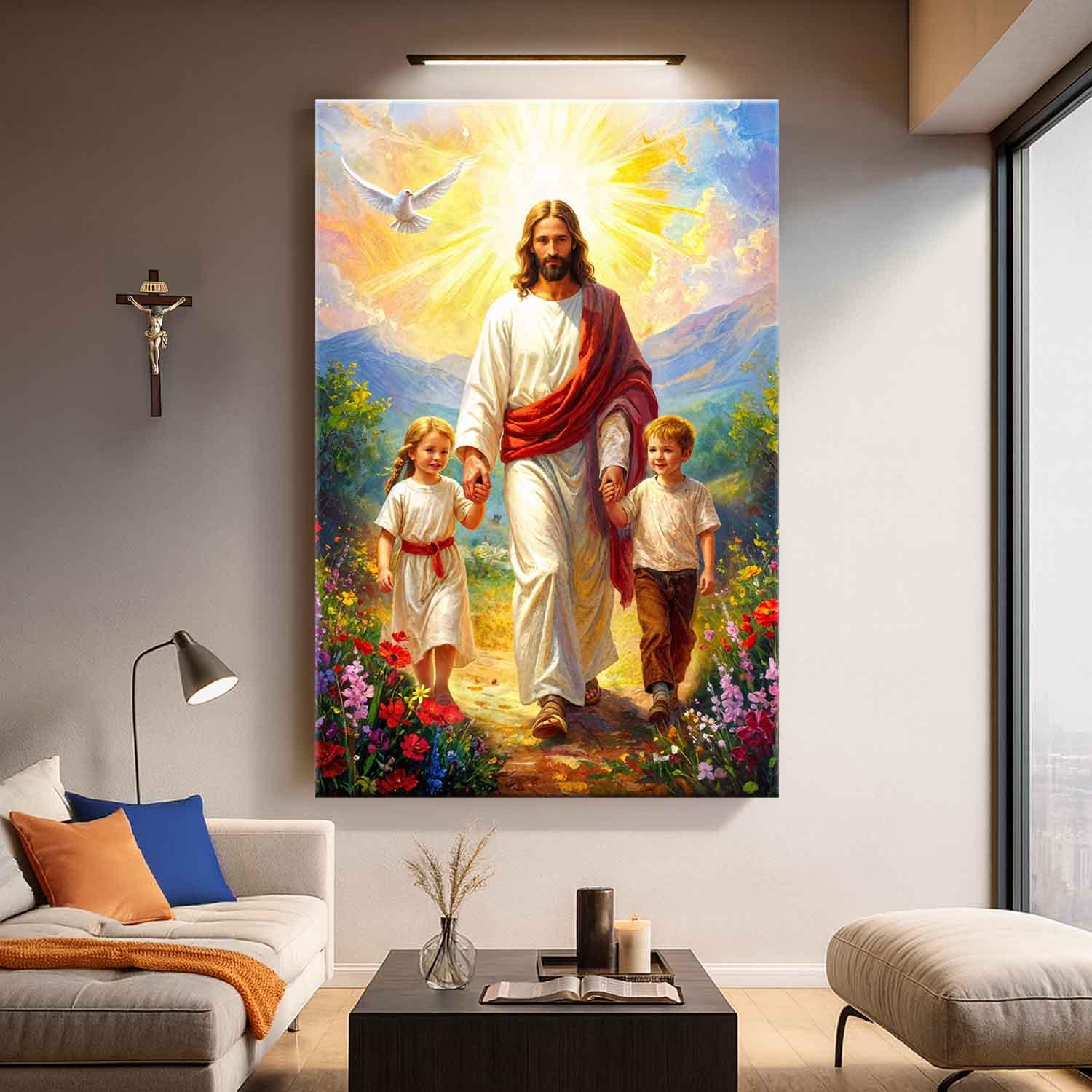 Jesus Walking With Kids Faith Wall Art