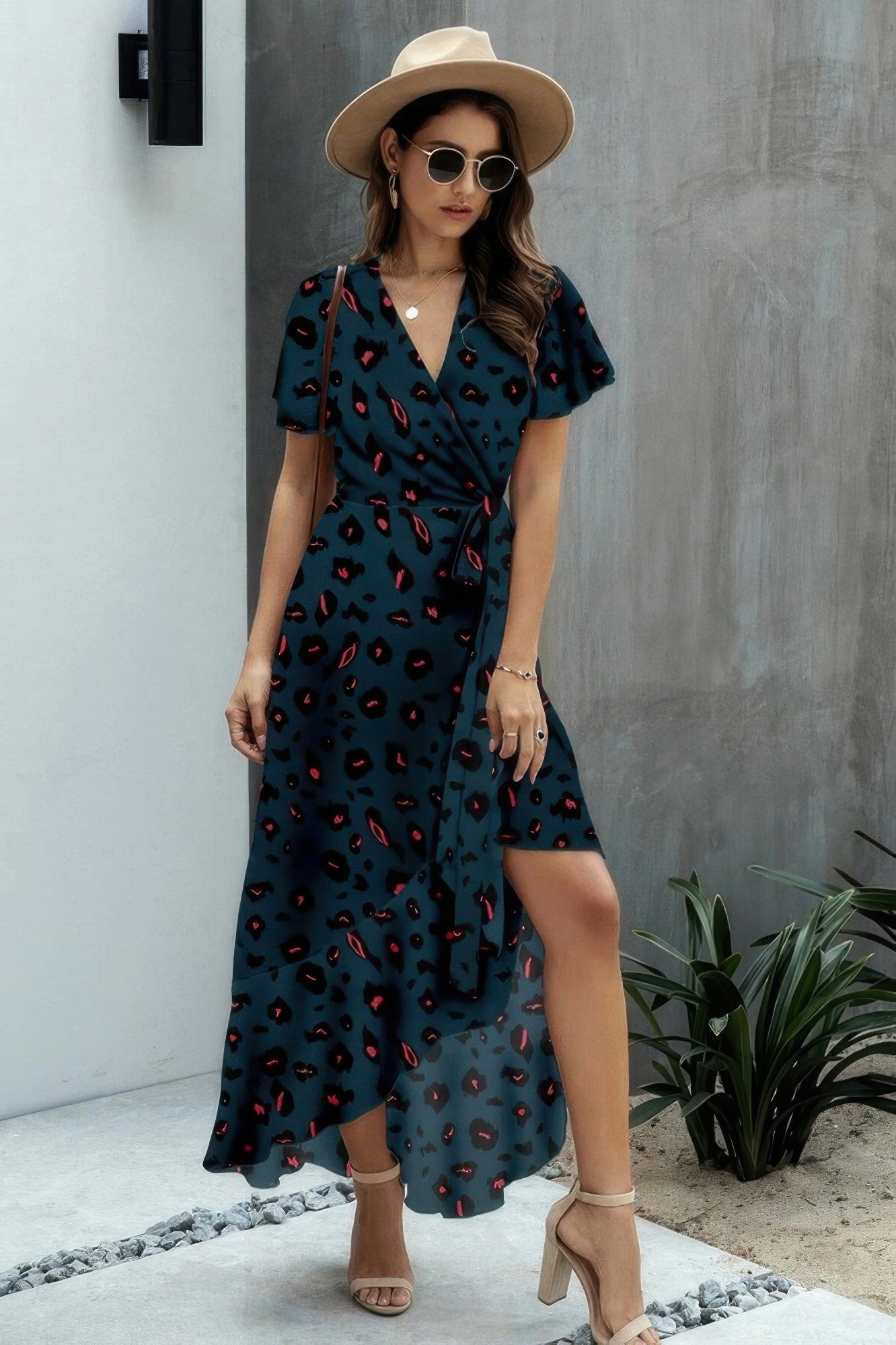 Allover Print High V Neck Low Wrap Dress | by atgodanddesigns