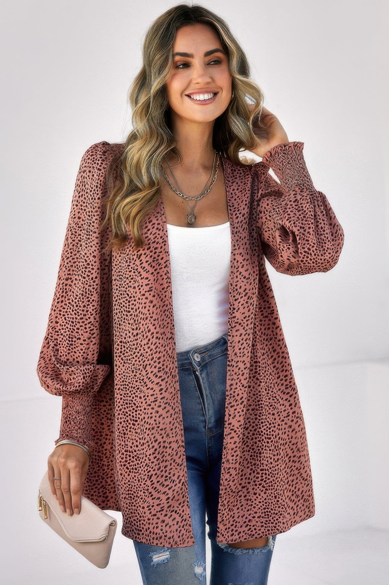 Allover Print Shirred Cuff Lantern Sleeve Kimono | by atgodanddesigns