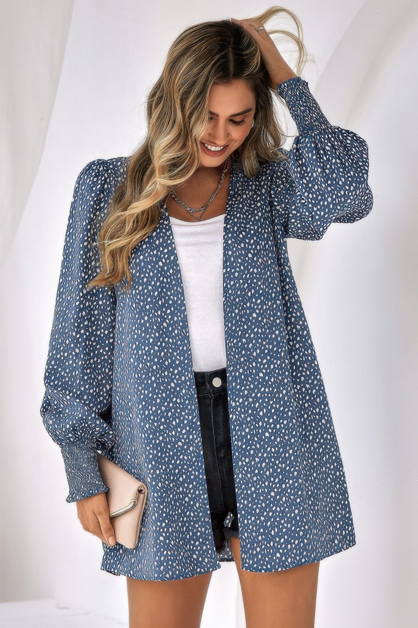 Allover Print Shirred Cuff Lantern Sleeve Kimono | by atgodanddesigns