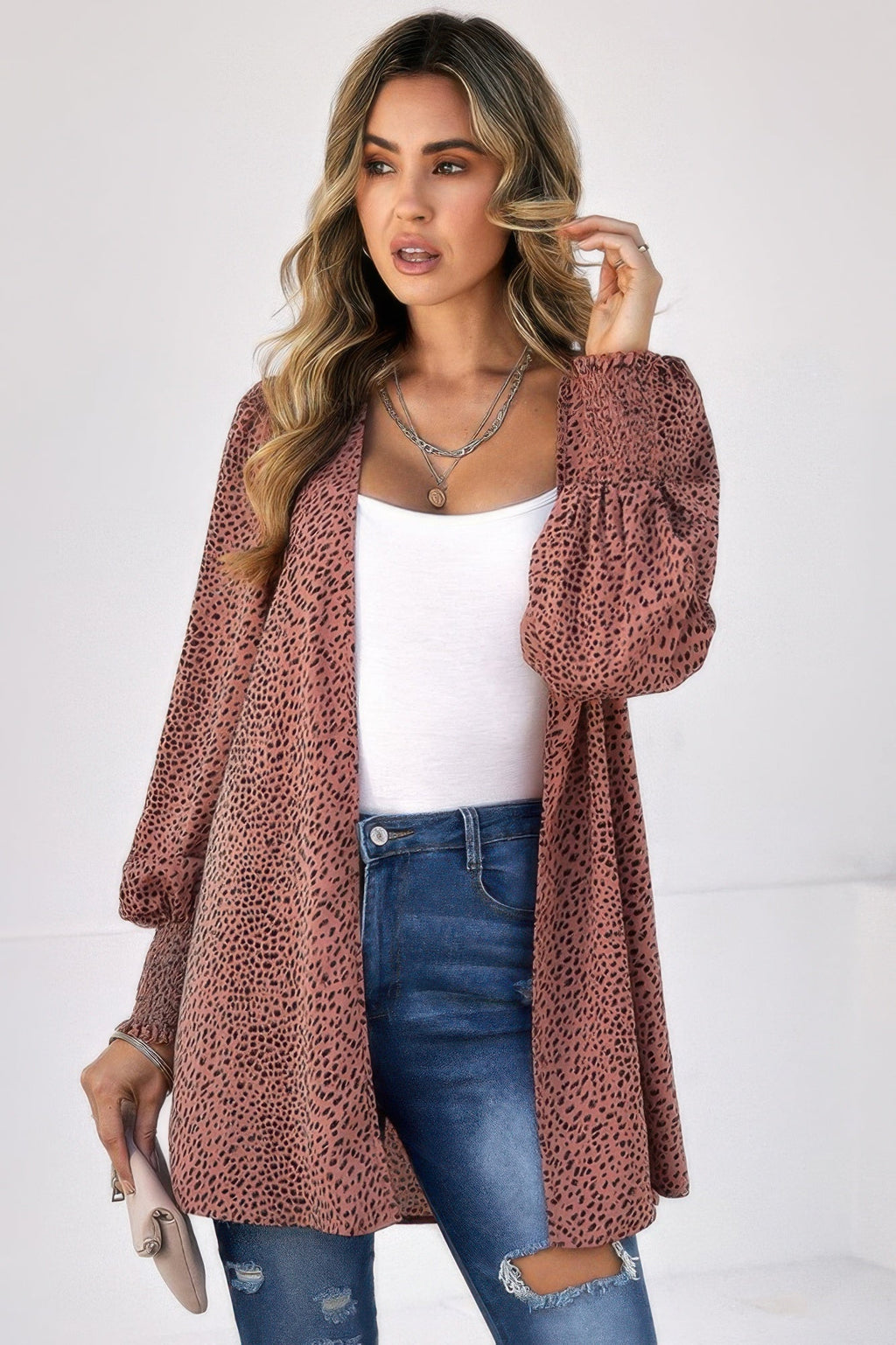 Allover Print Shirred Cuff Lantern Sleeve Kimono | by atgodanddesigns