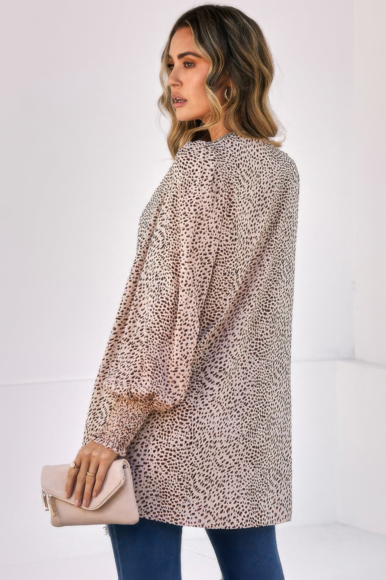 Allover Print Shirred Cuff Lantern Sleeve Kimono | by atgodanddesigns