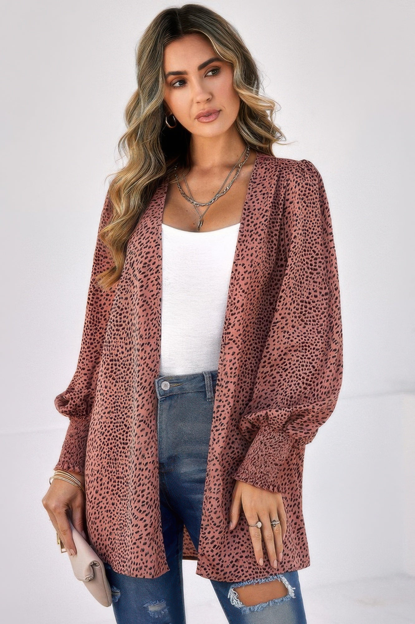 Allover Print Shirred Cuff Lantern Sleeve Kimono | by atgodanddesigns