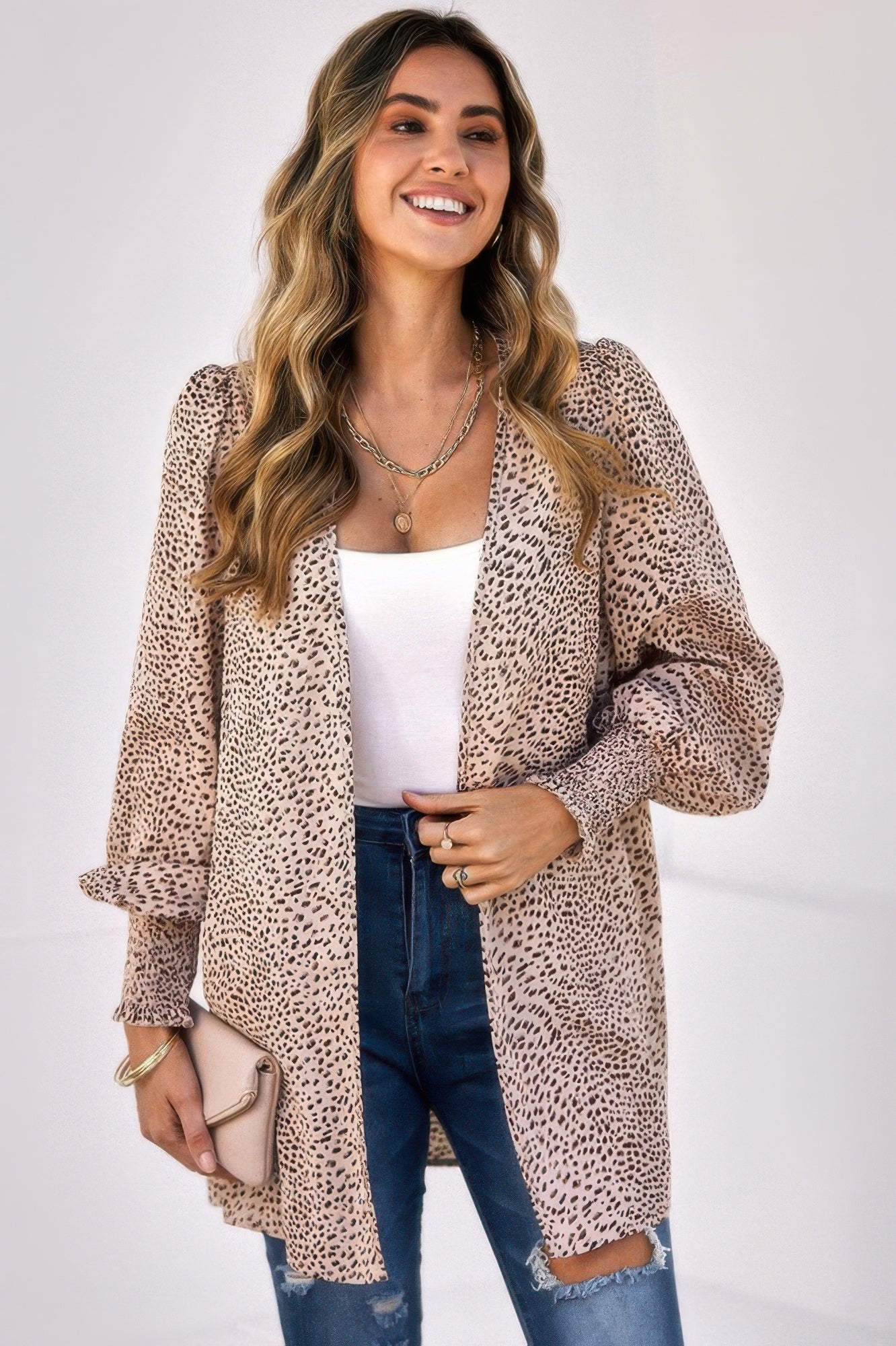Allover Print Shirred Cuff Lantern Sleeve Kimono | by atgodanddesigns