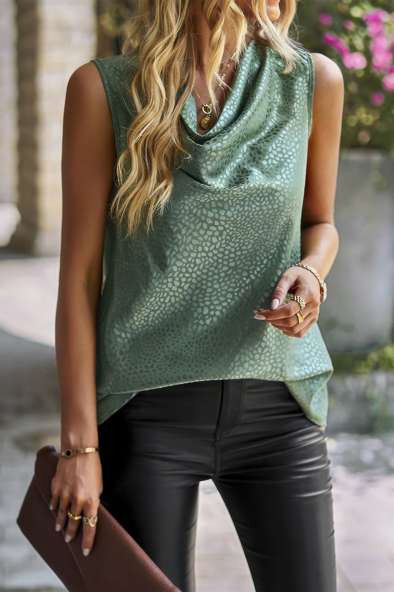 Animal Print Scarf Collar Sleeveless Loose Top | by atgodanddesigns