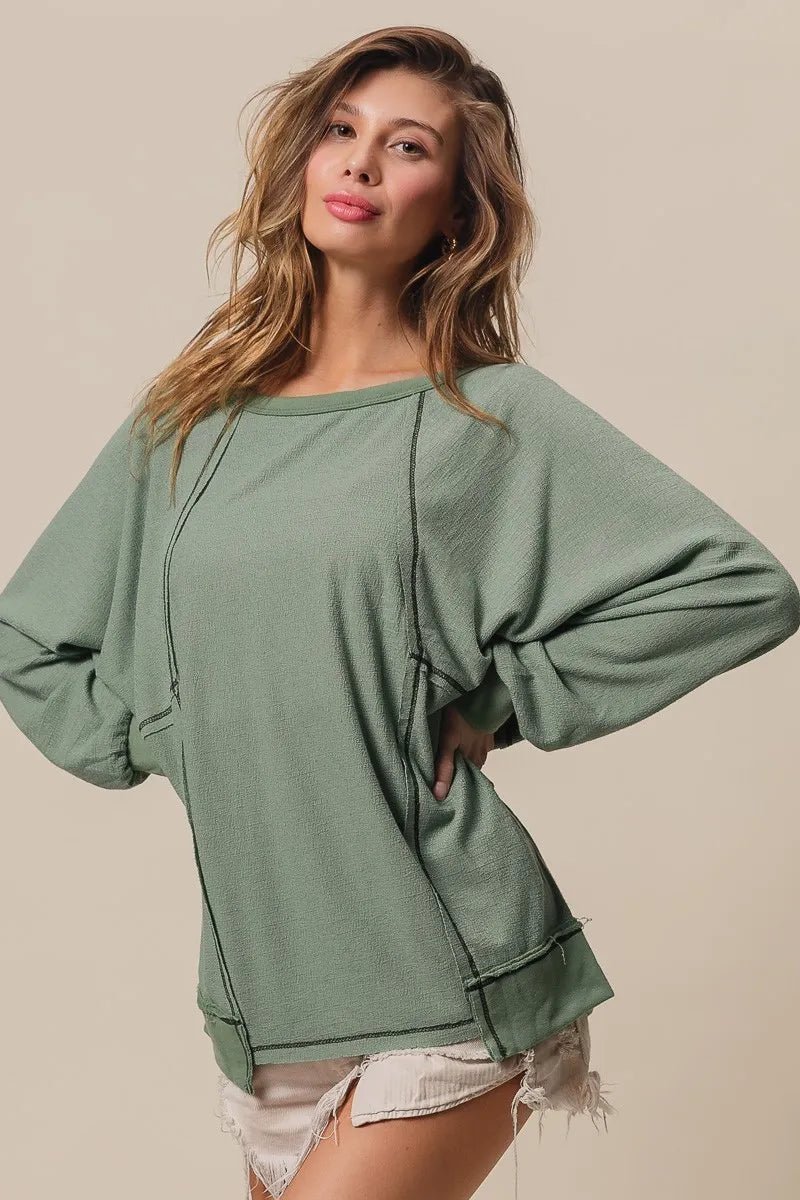 BiBi Cross Hatch Knit Uneven Hem Cont Lslv Top | by atgodanddesigns