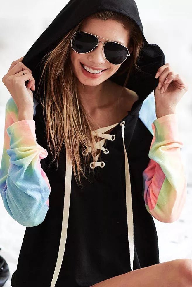 BiBi French Terry Lace Up Hoodie With Tie Dye Sleeves | by atgodanddesigns