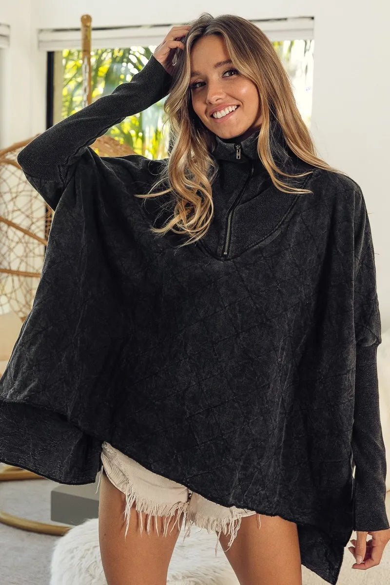 BiBi Vintage Washed Quilted Half Zip Top | by atgodanddesigns