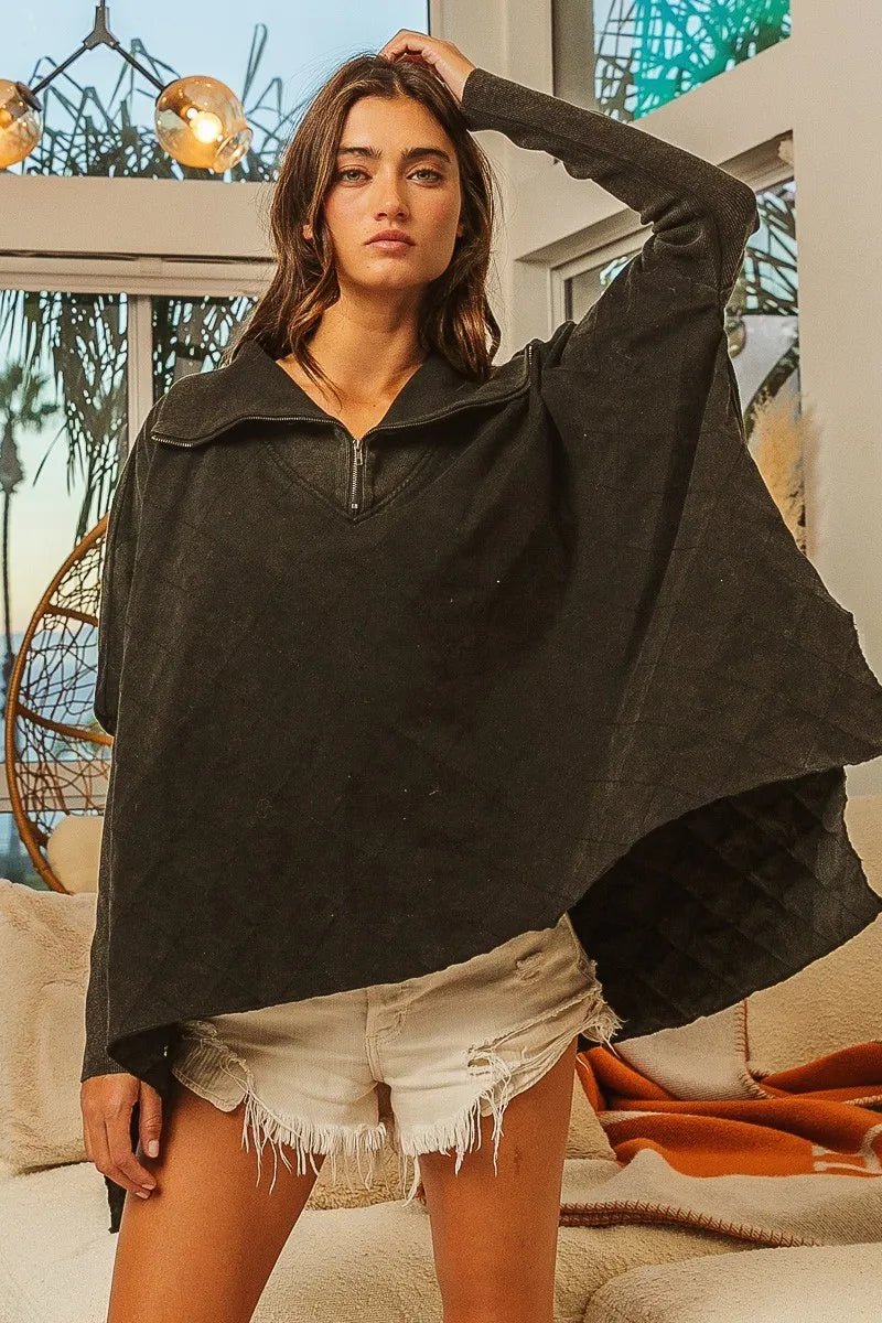 BiBi Vintage Washed Quilted Half Zip Top | by atgodanddesigns