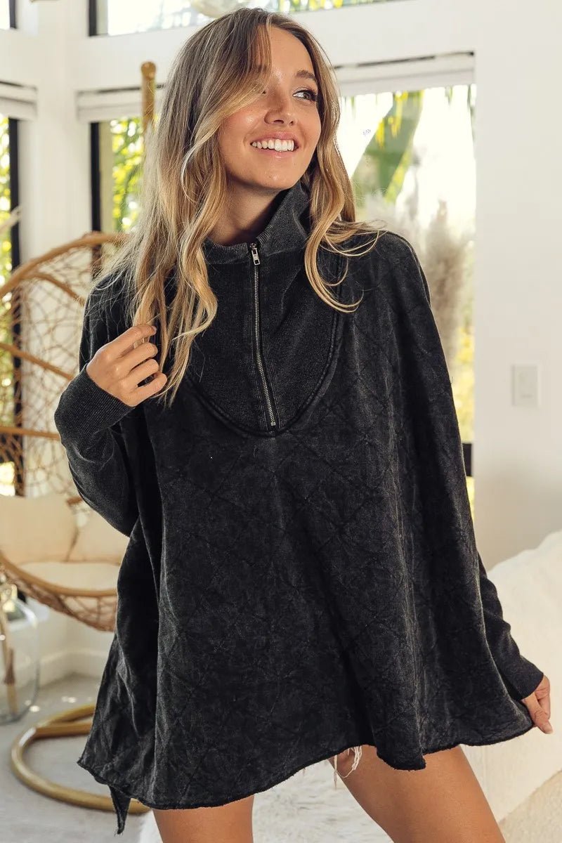 BiBi Vintage Washed Quilted Half Zip Top | by atgodanddesigns