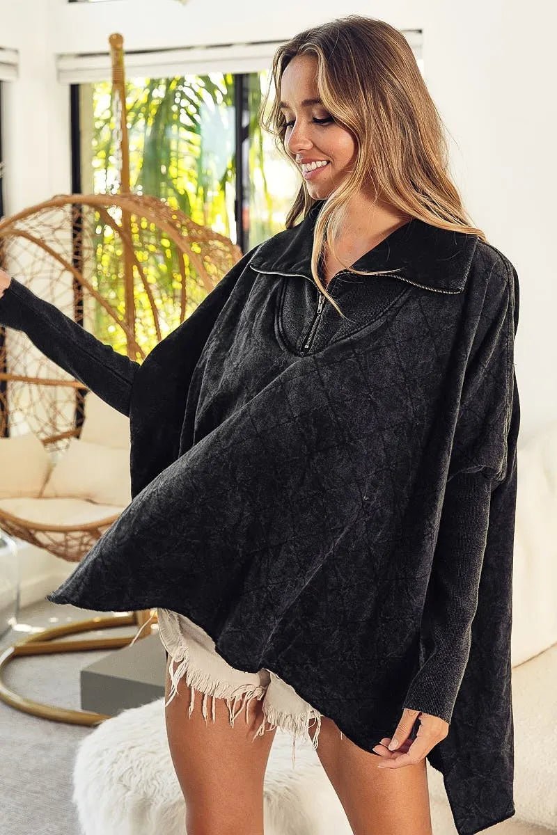 BiBi Vintage Washed Quilted Half Zip Top | by atgodanddesigns
