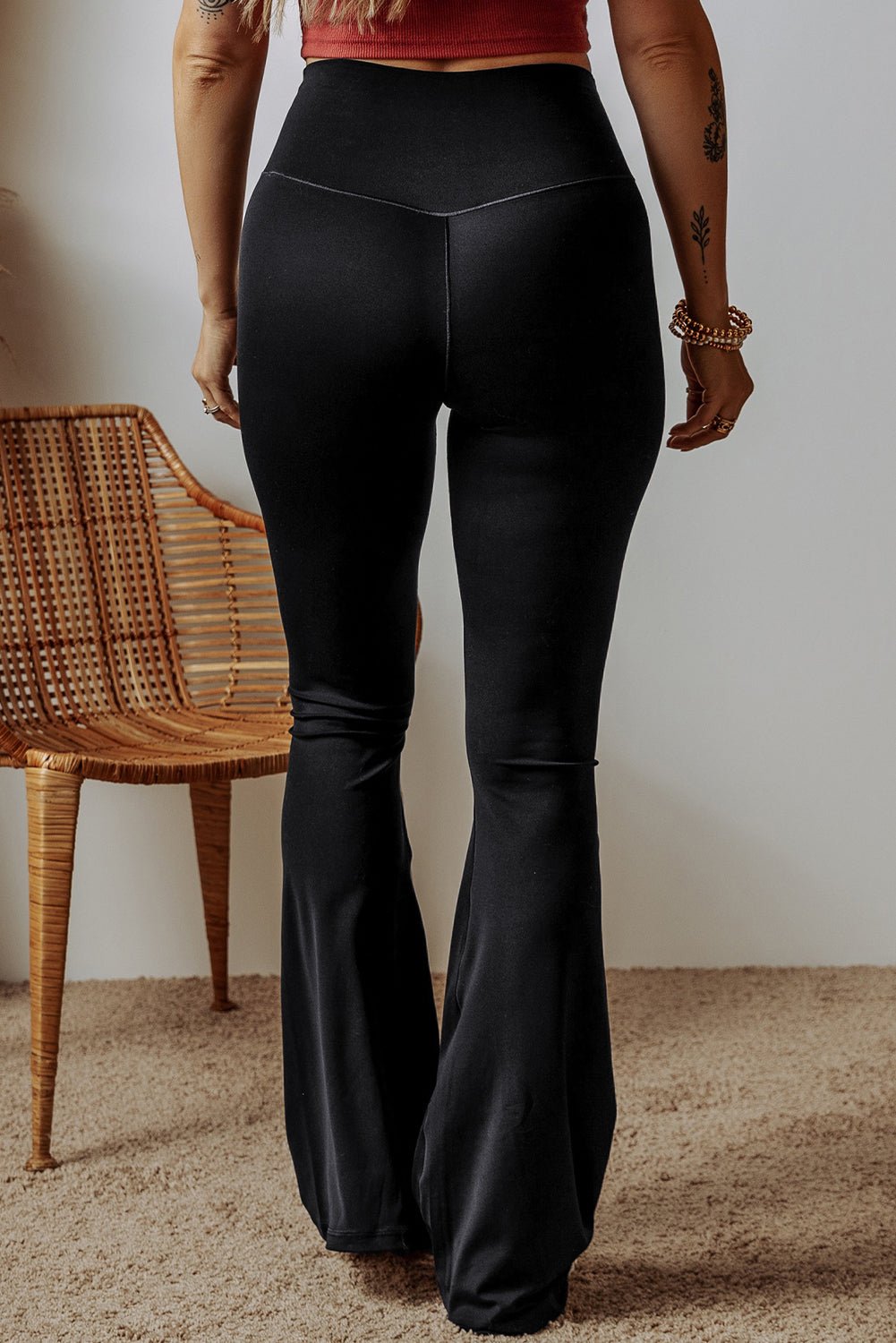 Black V Shape High Waist Flared Leggings | Bottoms/Leggings by atgodanddesigns