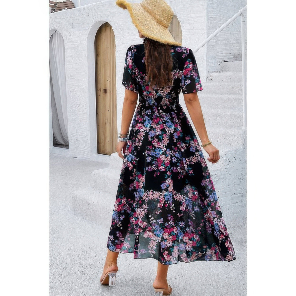 Boho Floral Print High Waist Band Fit Lined Dress | by atgodanddesigns