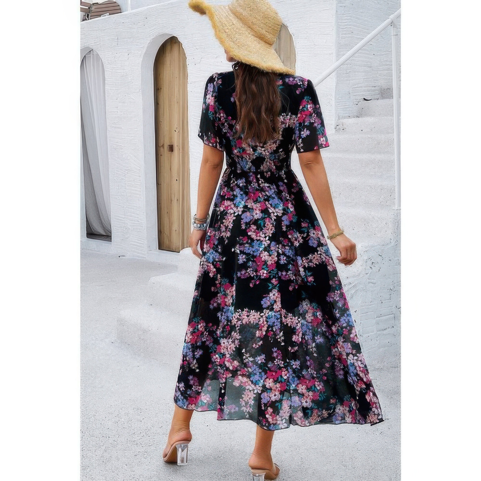 Boho Floral Print High Waist Band Fit Lined Dress | by atgodanddesigns