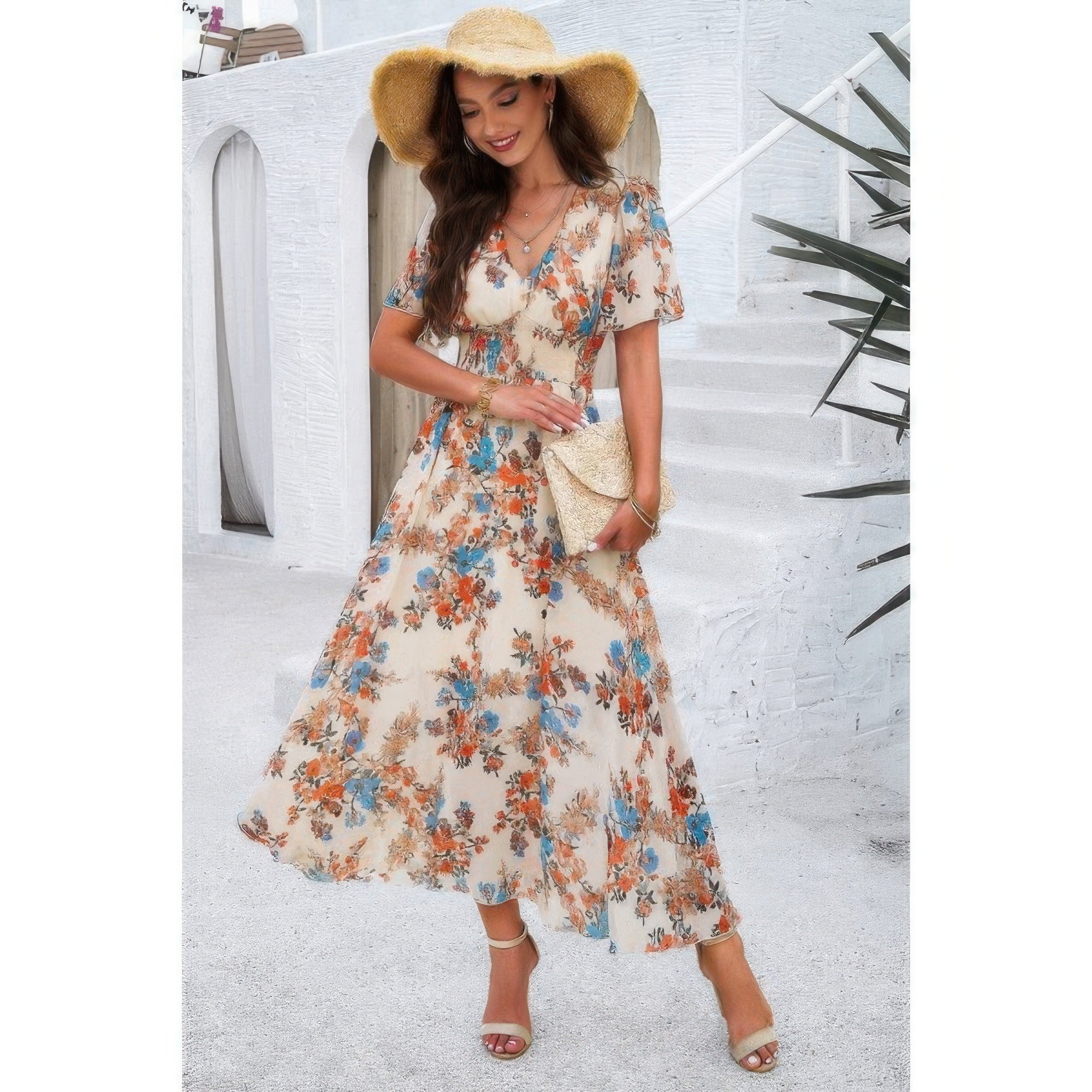 Boho Floral Print High Waist Band Fit Lined Dress | by atgodanddesigns