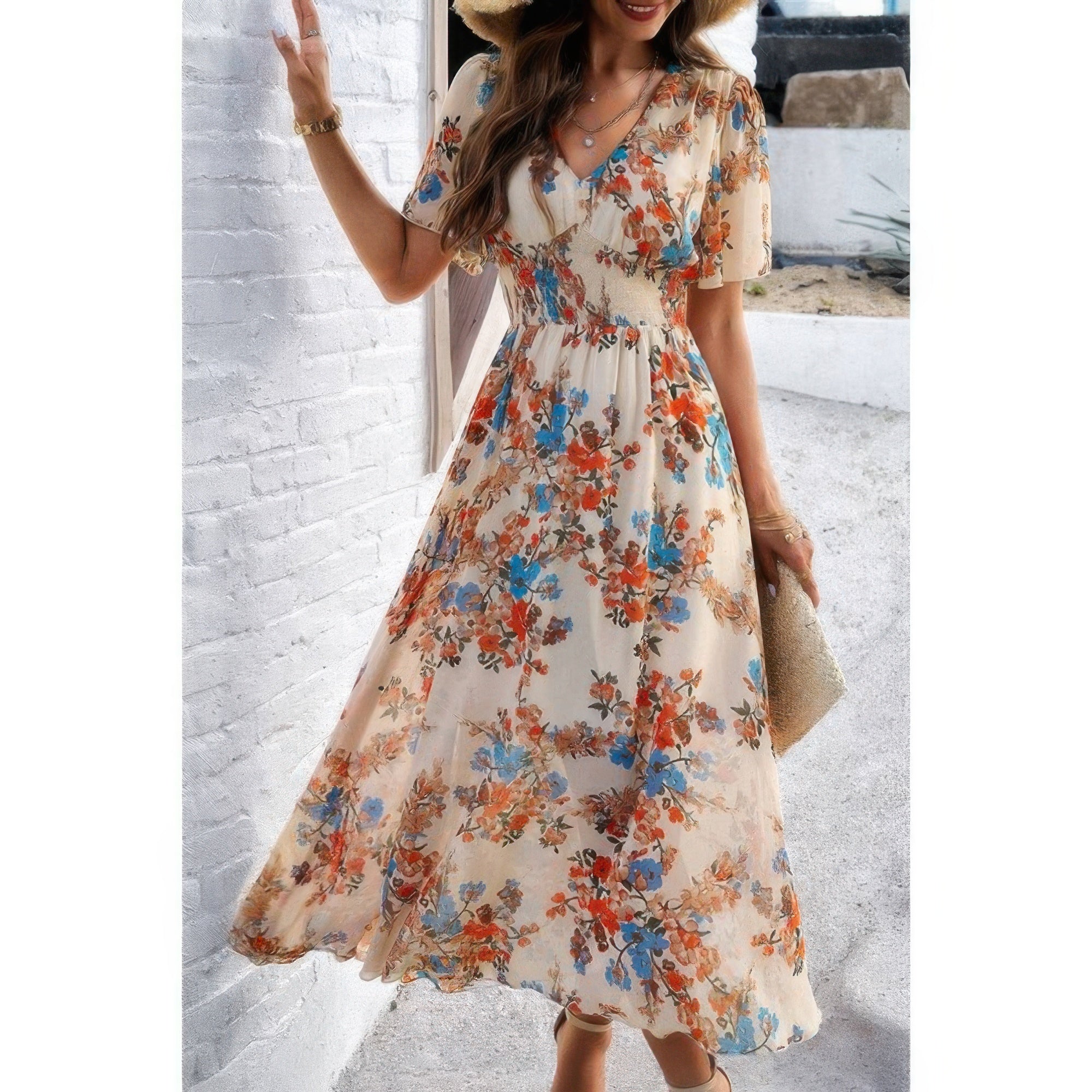 Boho Floral Print High Waist Band Fit Lined Dress | by atgodanddesigns