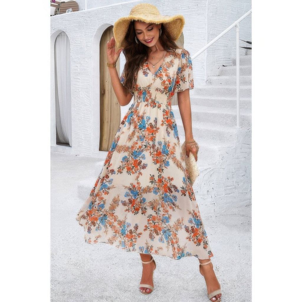 Boho Floral Print High Waist Band Fit Lined Dress | by atgodanddesigns