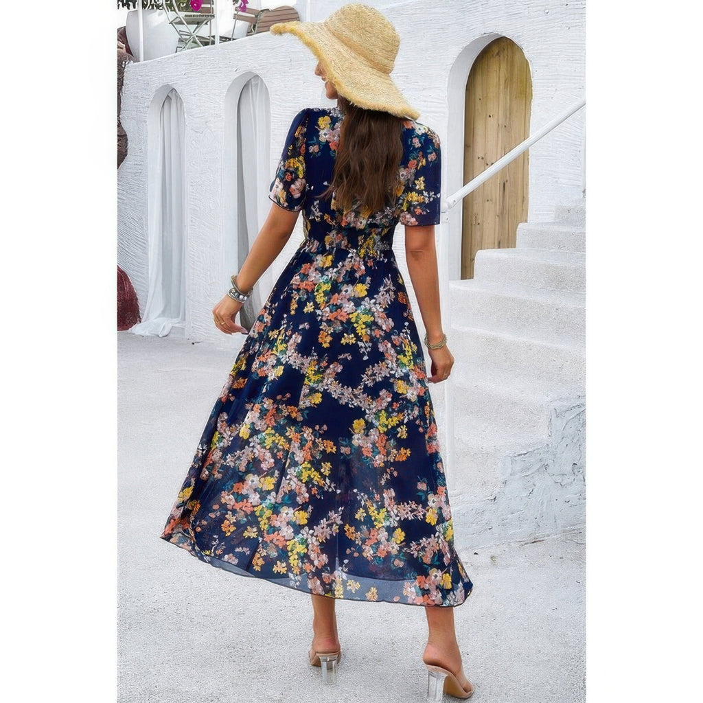 Boho Floral Print High Waist Band Fit Lined Dress | by atgodanddesigns