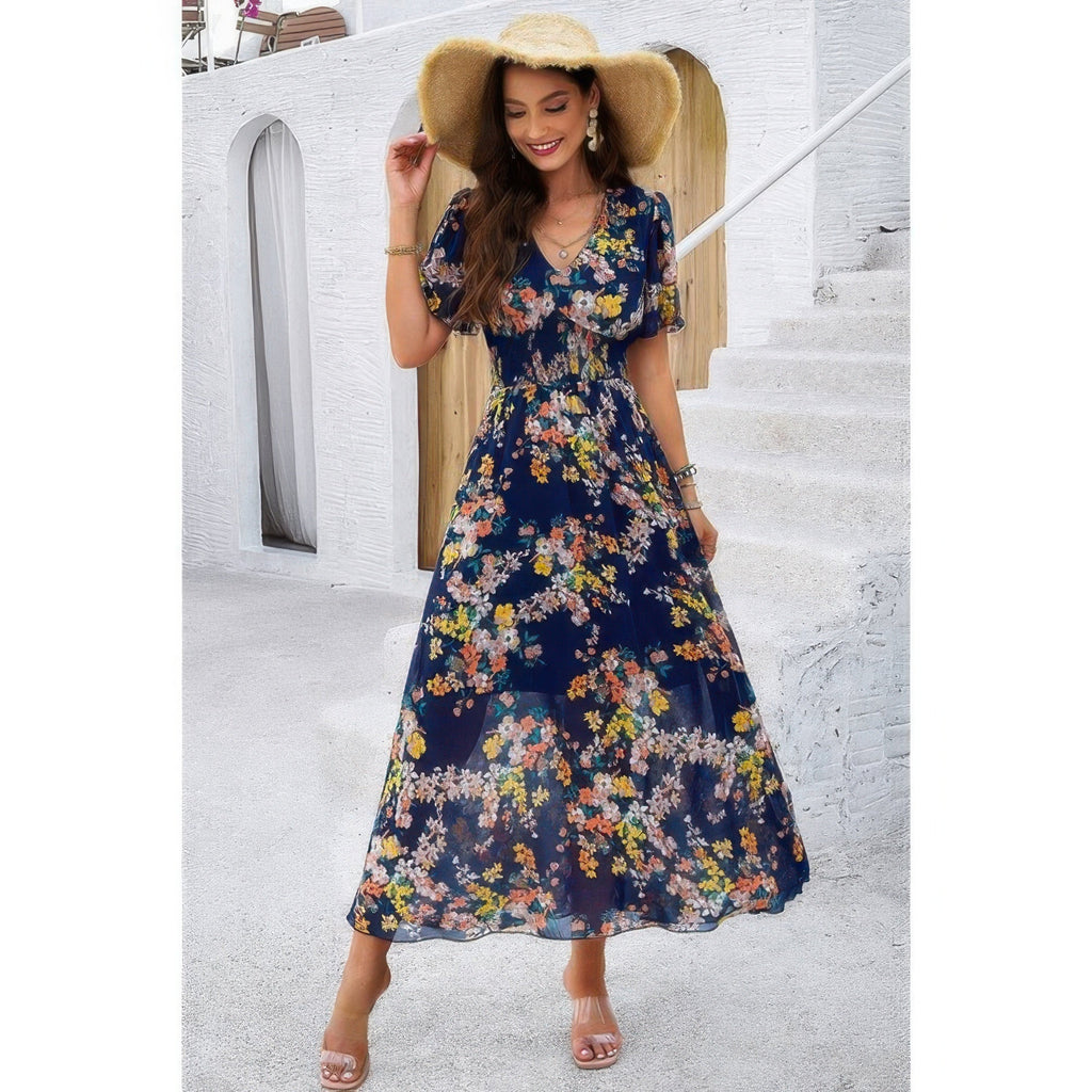 Boho Floral Print High Waist Band Fit Lined Dress | by atgodanddesigns