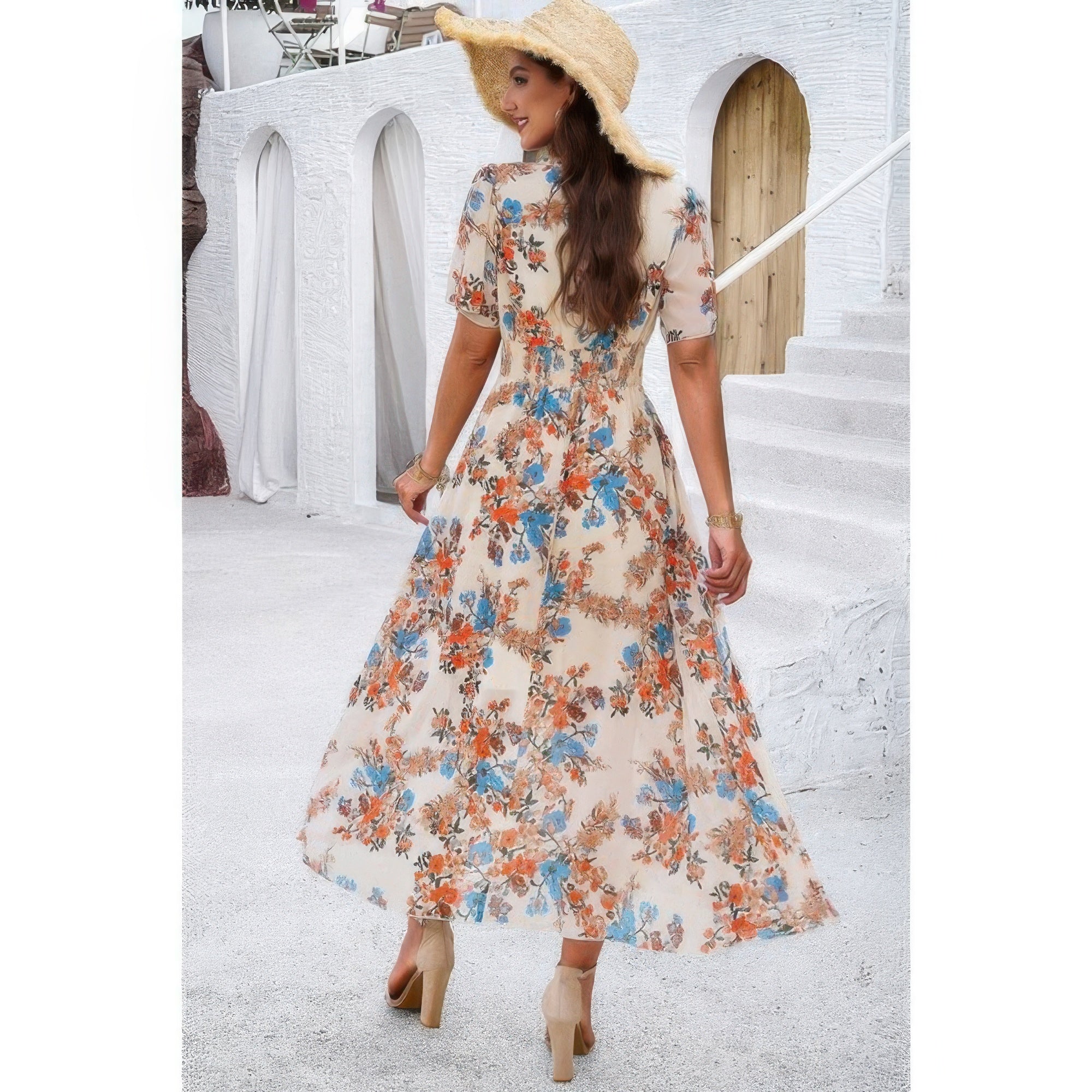 Boho Floral Print High Waist Band Fit Lined Dress | by atgodanddesigns