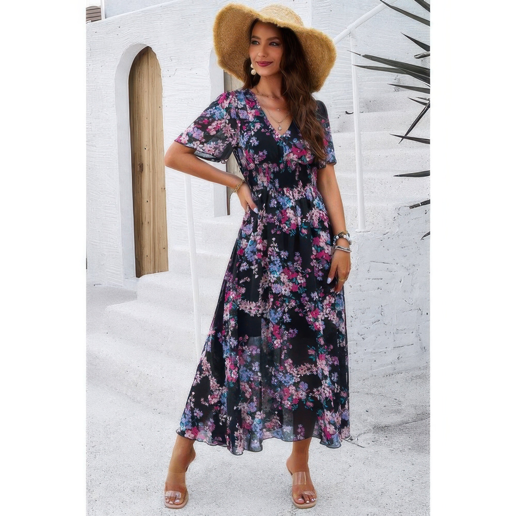 Boho Floral Print High Waist Band Fit Lined Dress | by atgodanddesigns