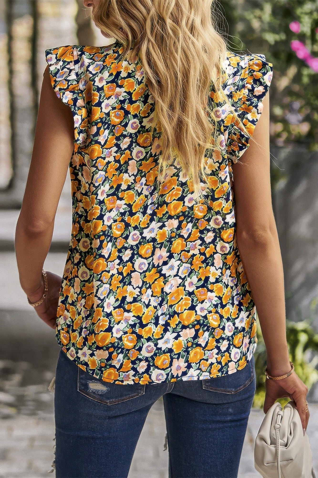 Boho Floral Sleeveless Loose Fit Collar Top | by atgodanddesigns