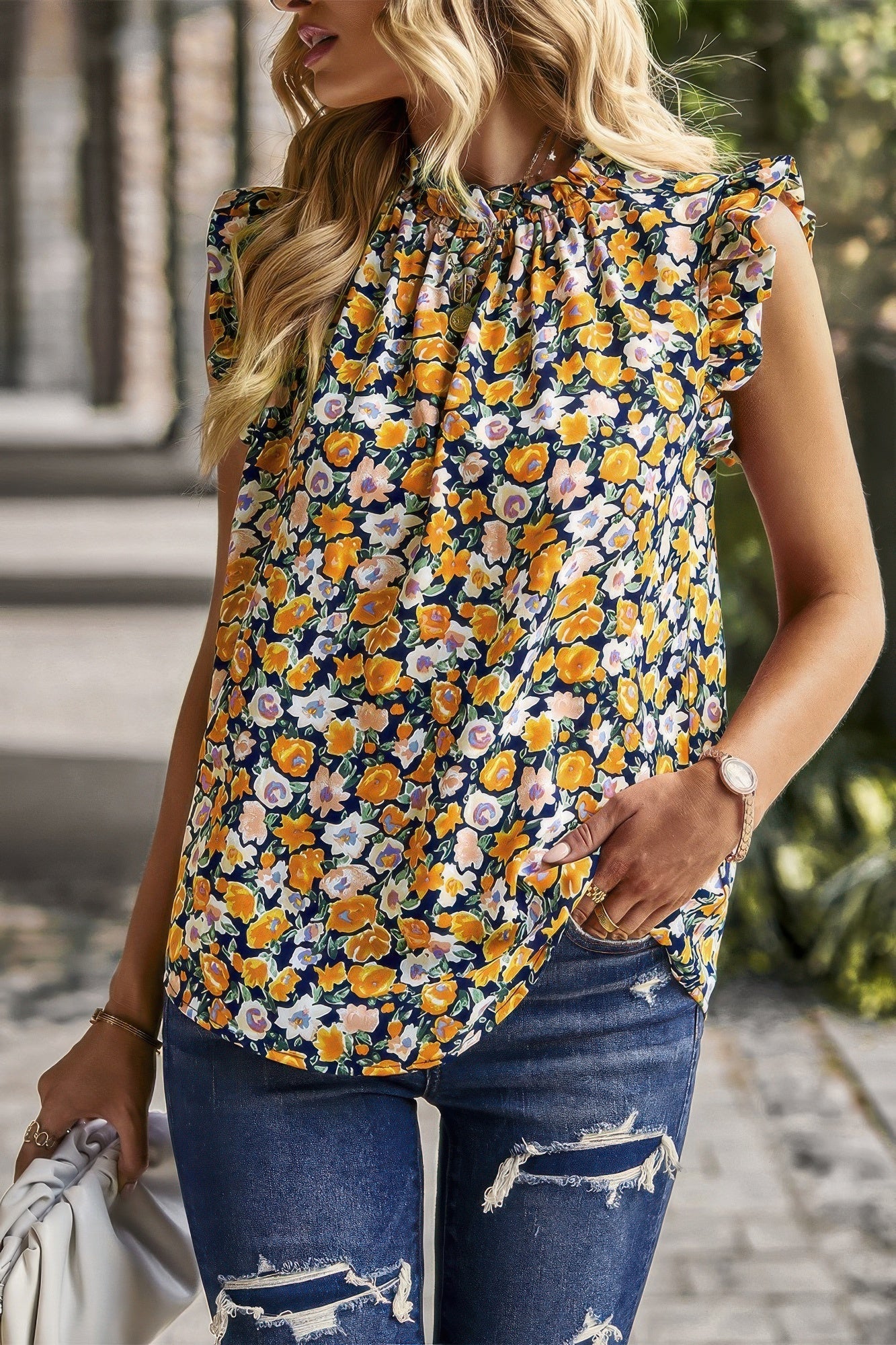 Boho Floral Sleeveless Loose Fit Collar Top | by atgodanddesigns