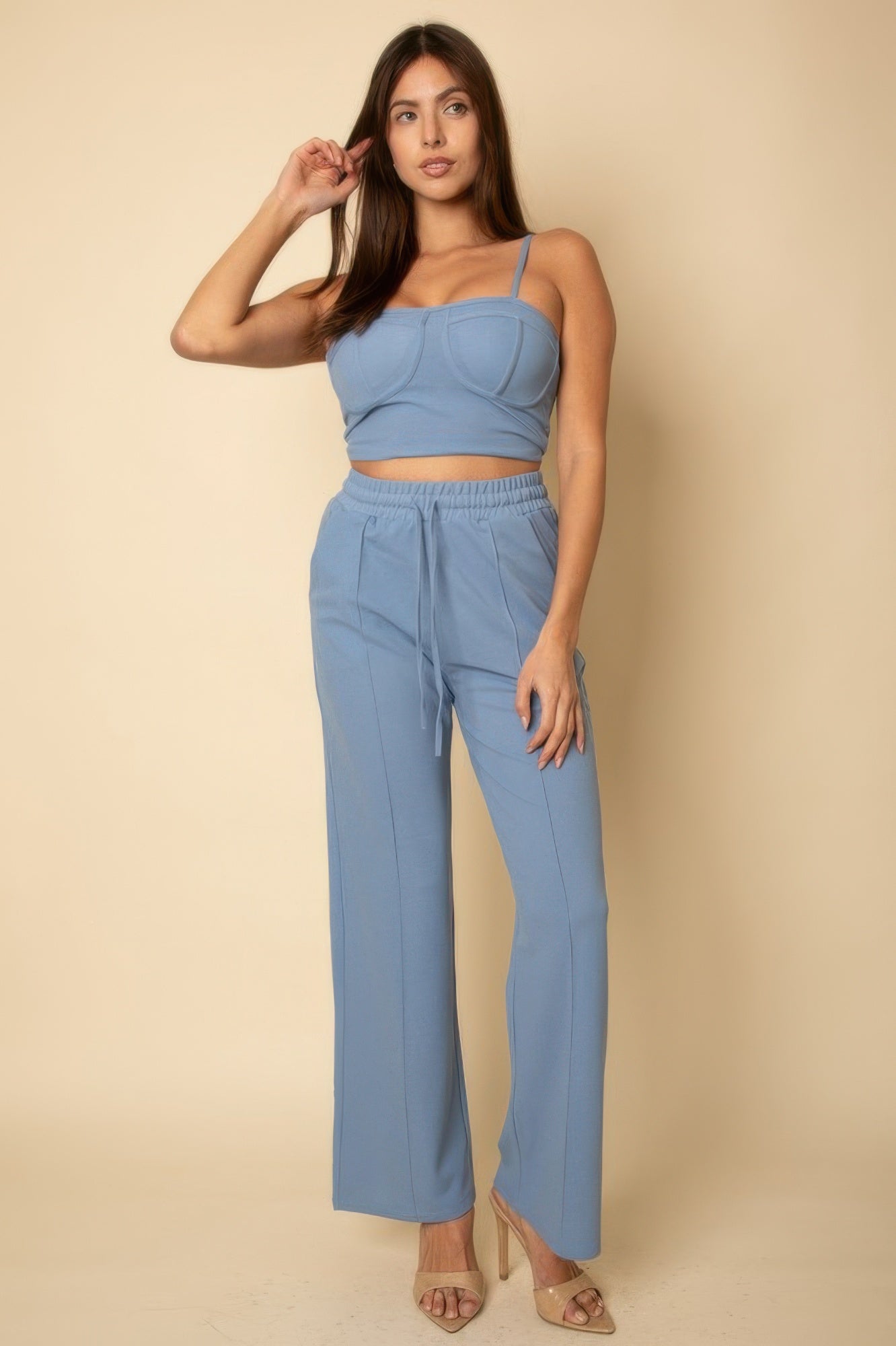 Bustier Crop Cami Top & Slant Pocket Straight Pants | by atgodanddesigns