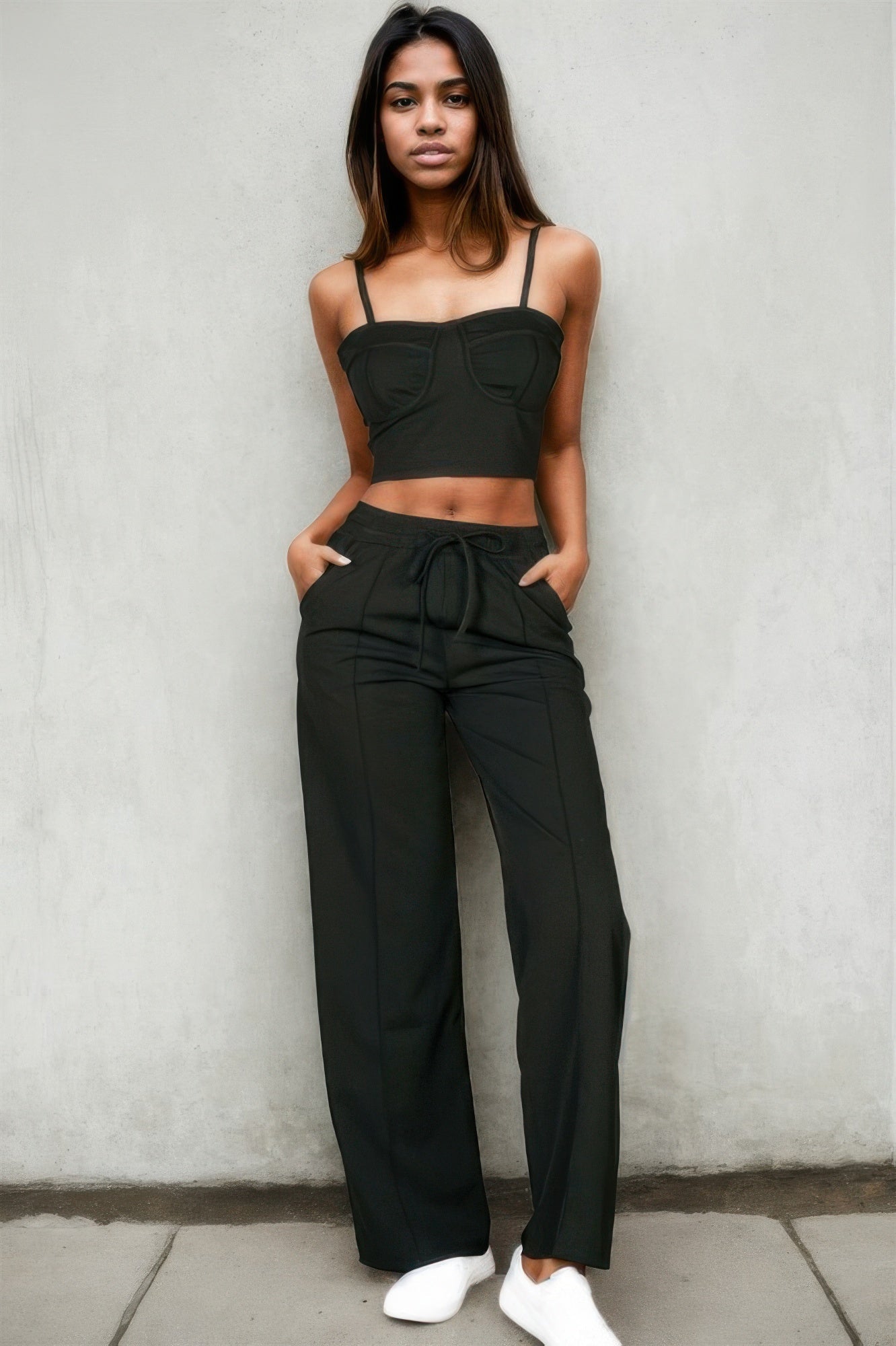 Bustier Crop Cami Top & Slant Pocket Straight Pants | by atgodanddesigns
