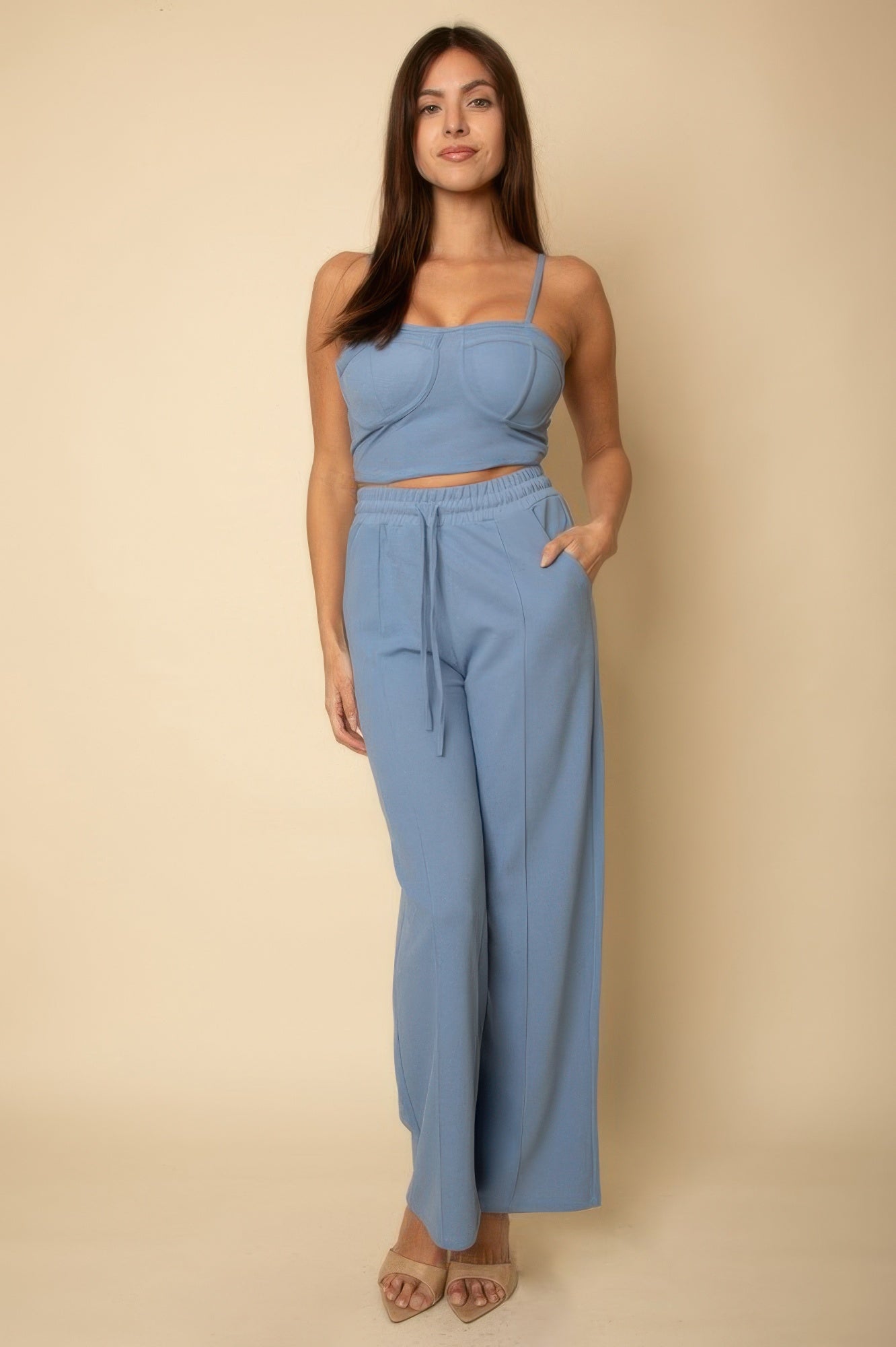 Bustier Crop Cami Top & Slant Pocket Straight Pants | by atgodanddesigns