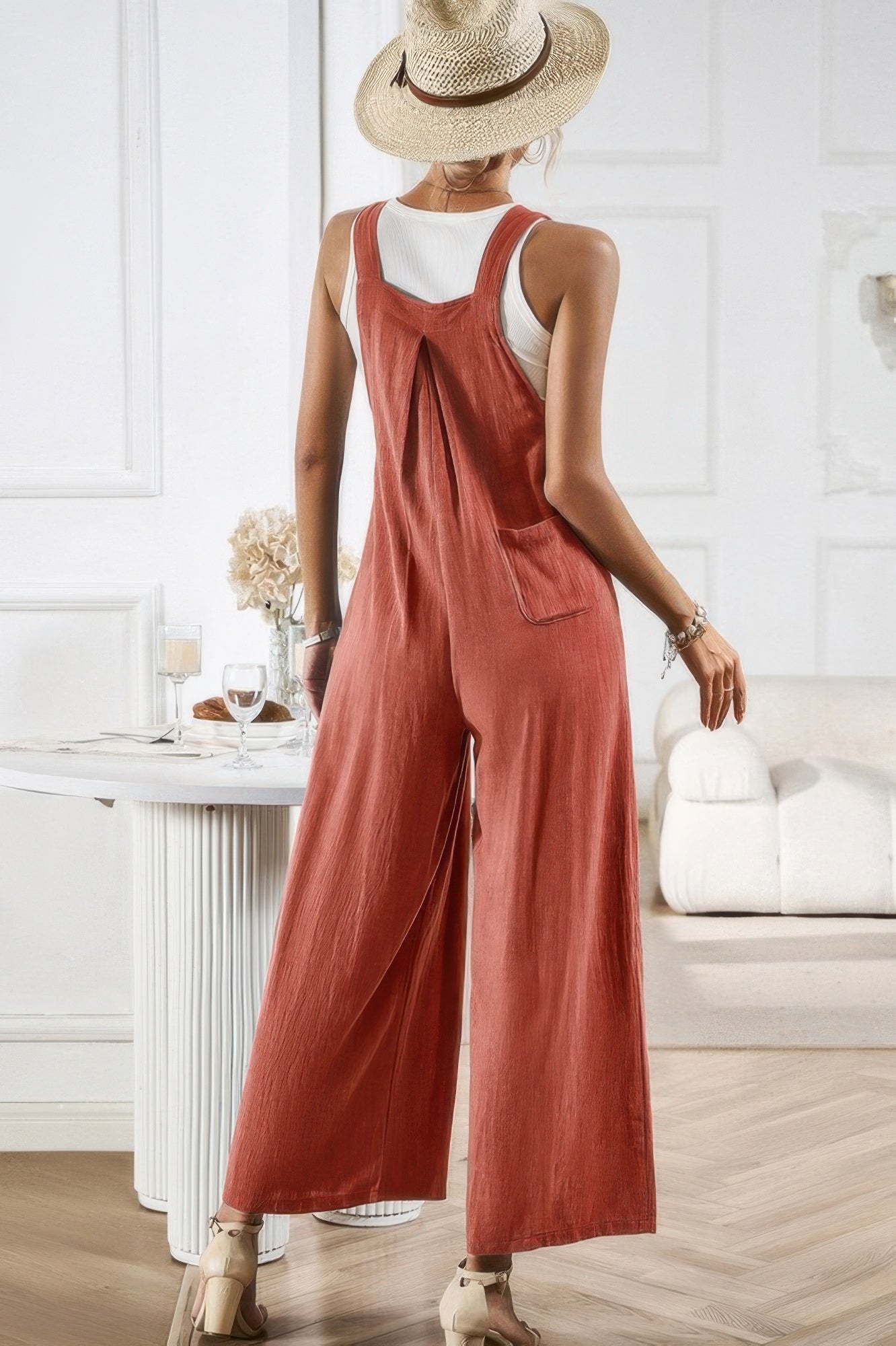 Button Detail Wide Leg Overall Pockets Jumpsuit | by atgodanddesigns