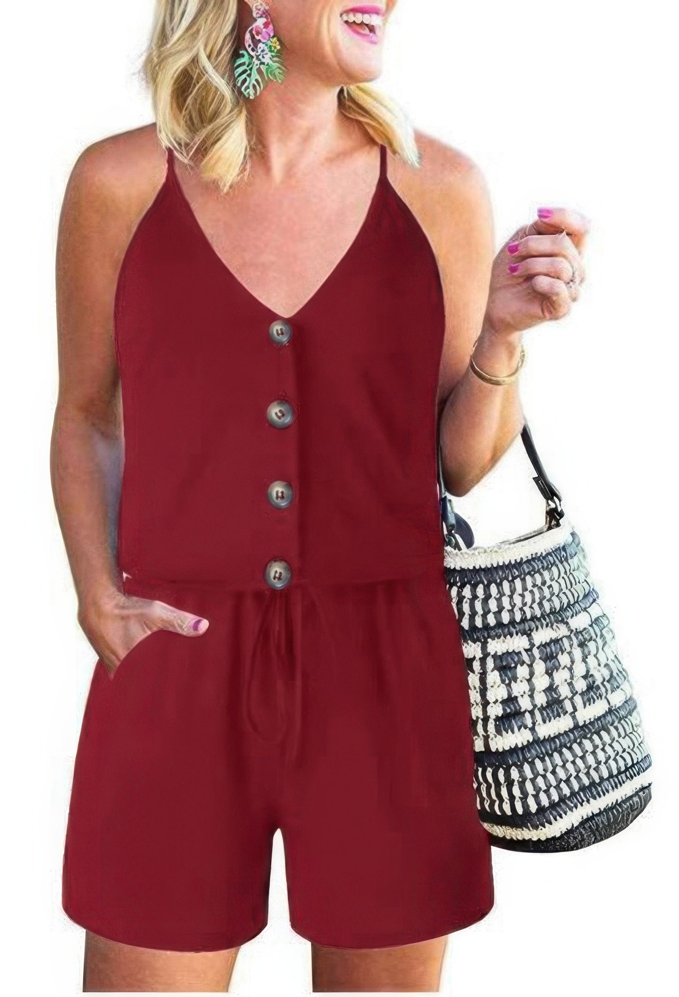 Button Sleeveless Spaghetti Strap Cami Romper | by atgodanddesigns