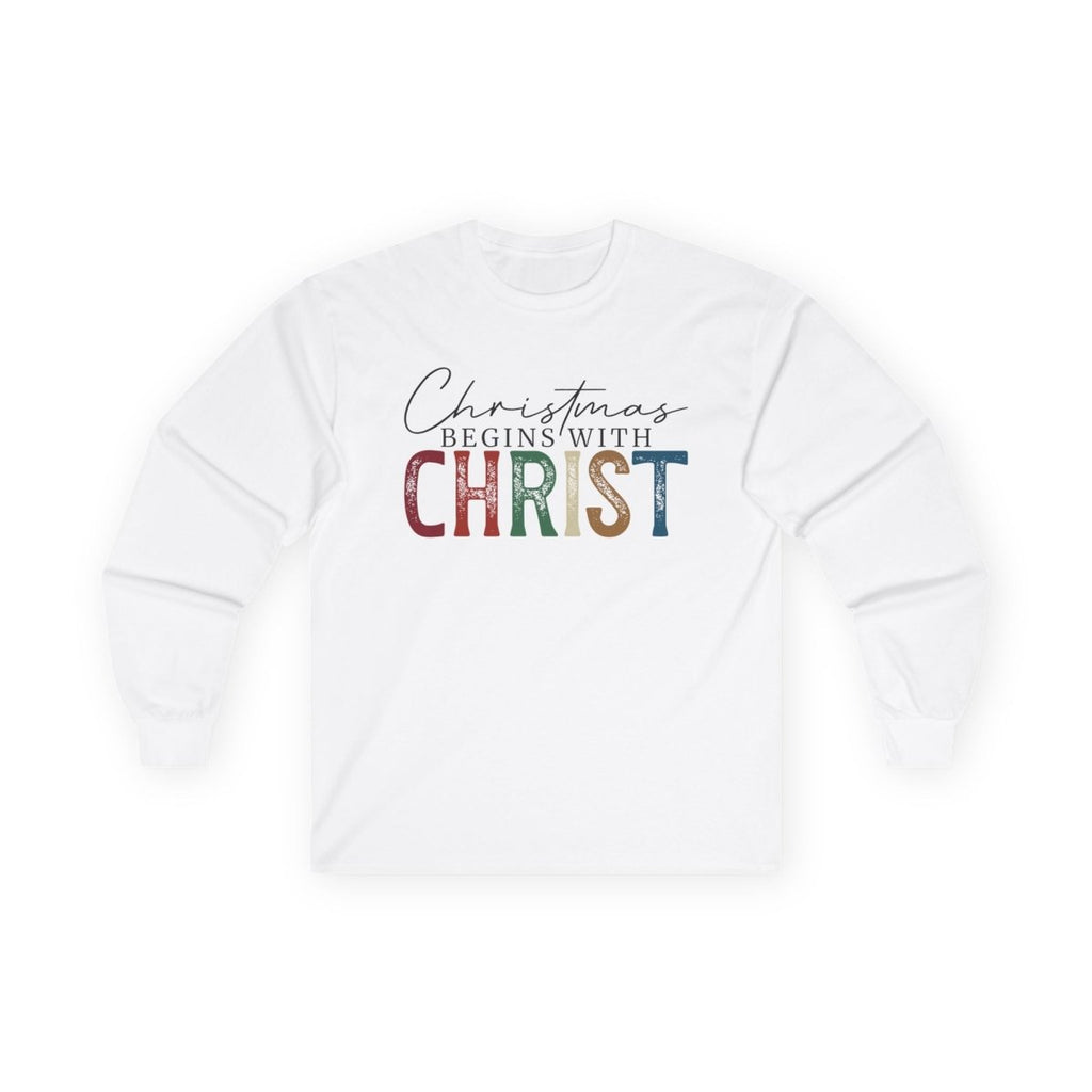 Christmas Faith Unisex Adult & Teen Long Sleeve T-Shirt - Christmas Begins with Christ | Long - sleeve by atgodanddesigns