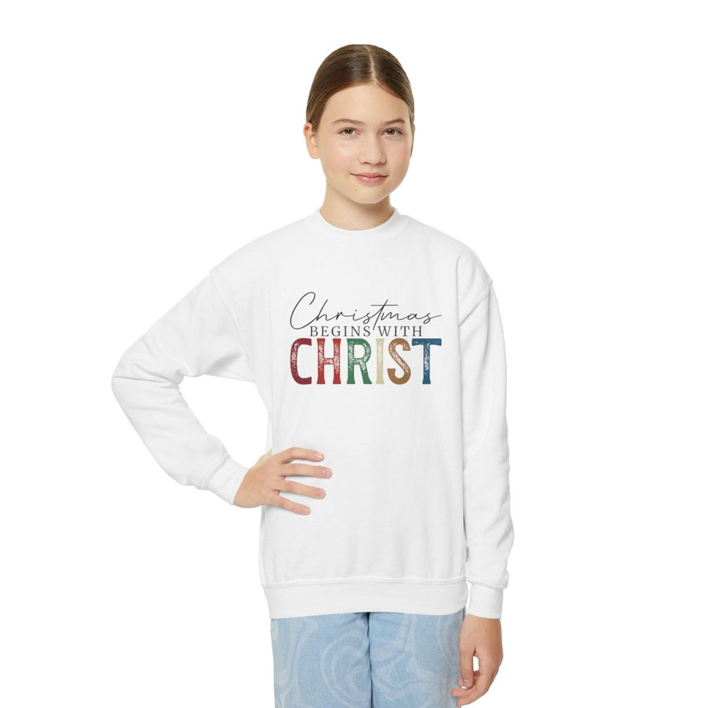 Christmas Faith Unisex Youth Long Sleeve T-Shirt - Christmas Begins with Christ | Kids clothes by atgodanddesigns