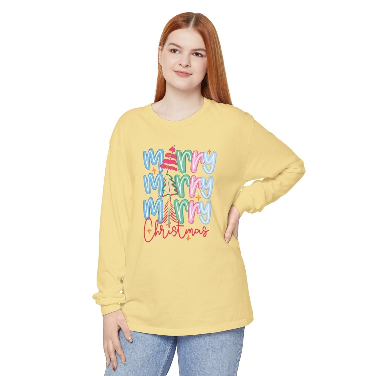 Christmas Unisex Adult & Teen Long Sleeve - Merry Merry Merry Christmas | Long - sleeve by atgodanddesigns