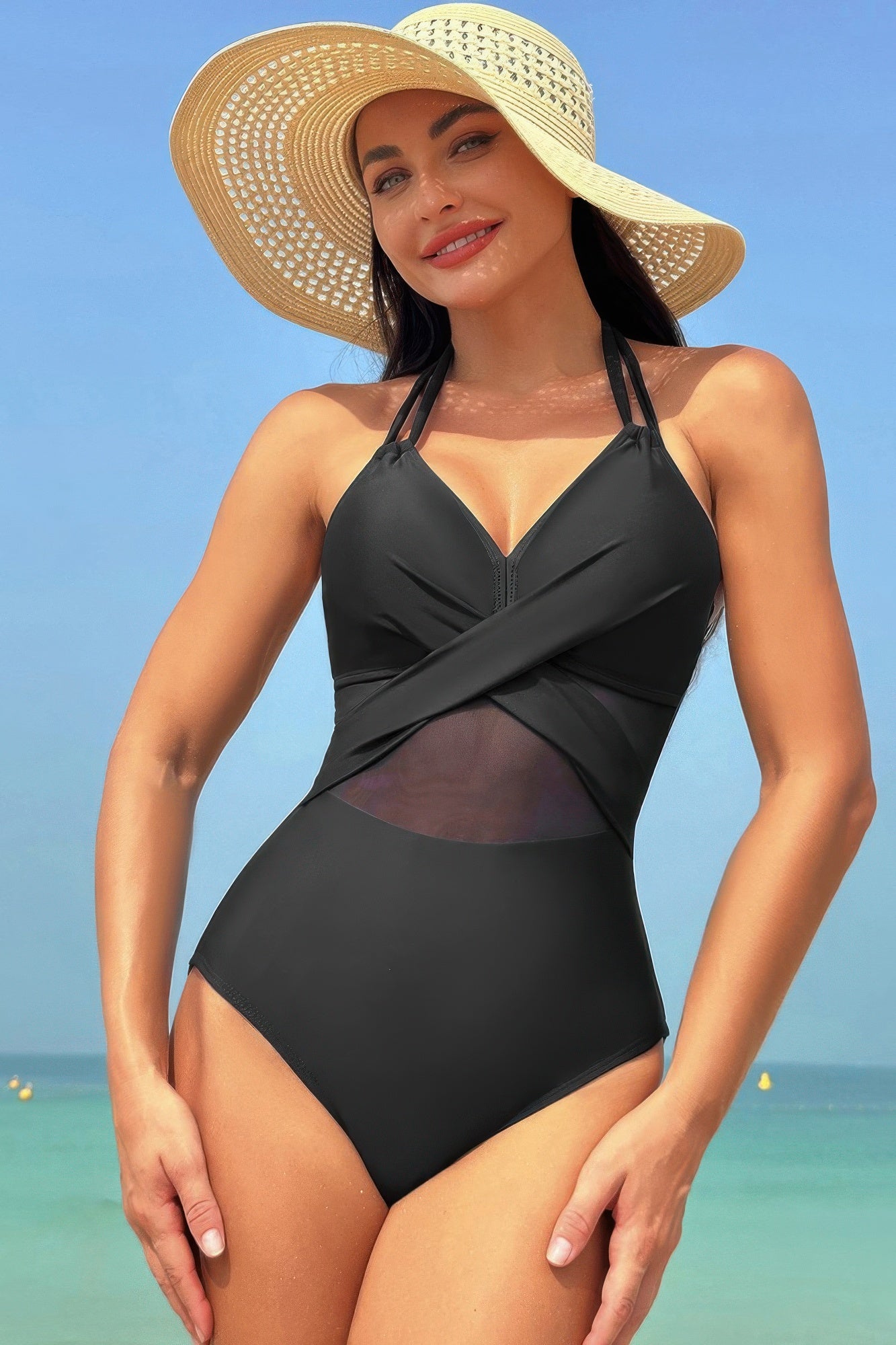 Color Block Halter Cross Lace One Piece Swimsuit | by atgodanddesigns