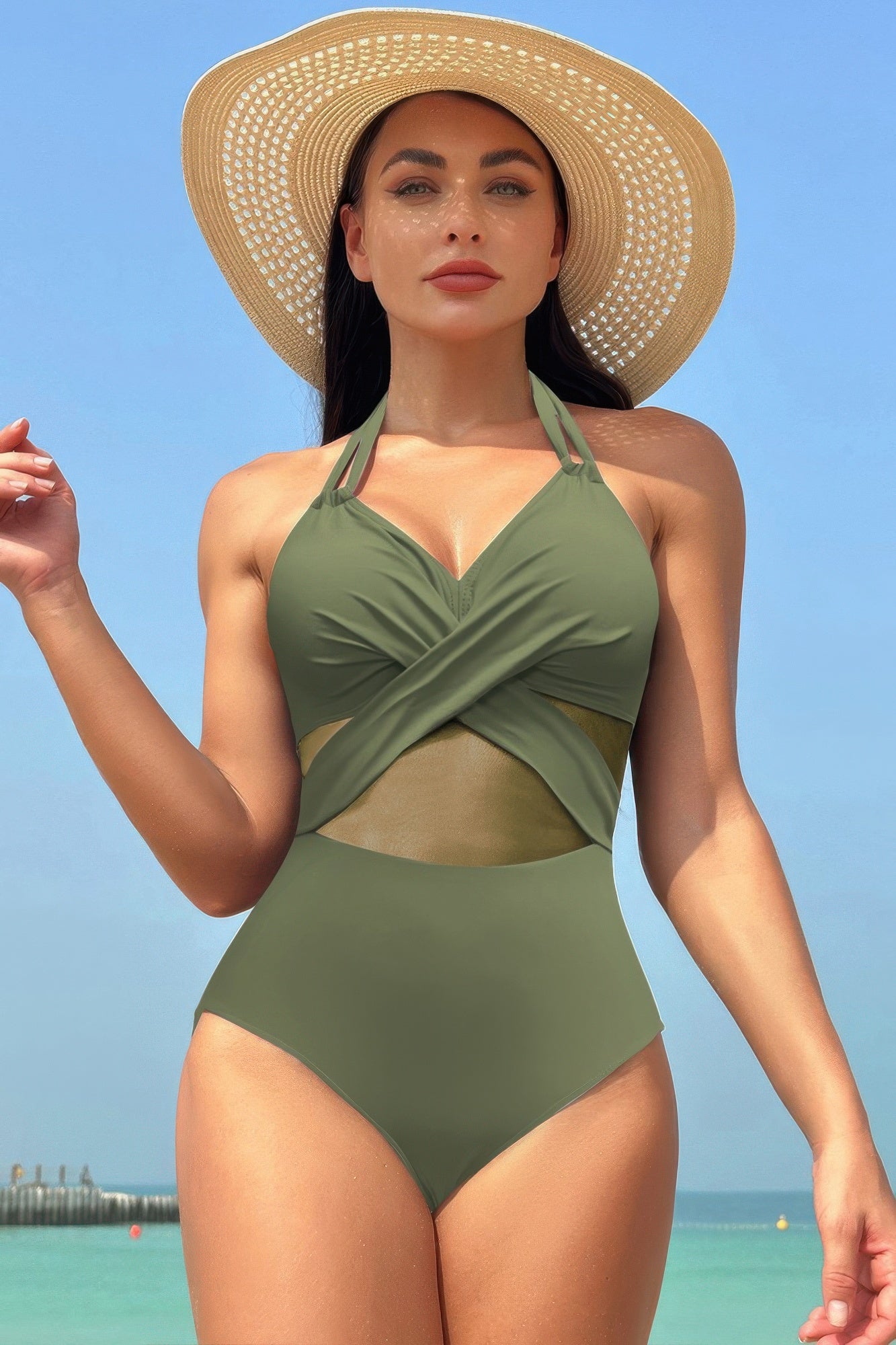 Color Block Halter Cross Lace One Piece Swimsuit | by atgodanddesigns