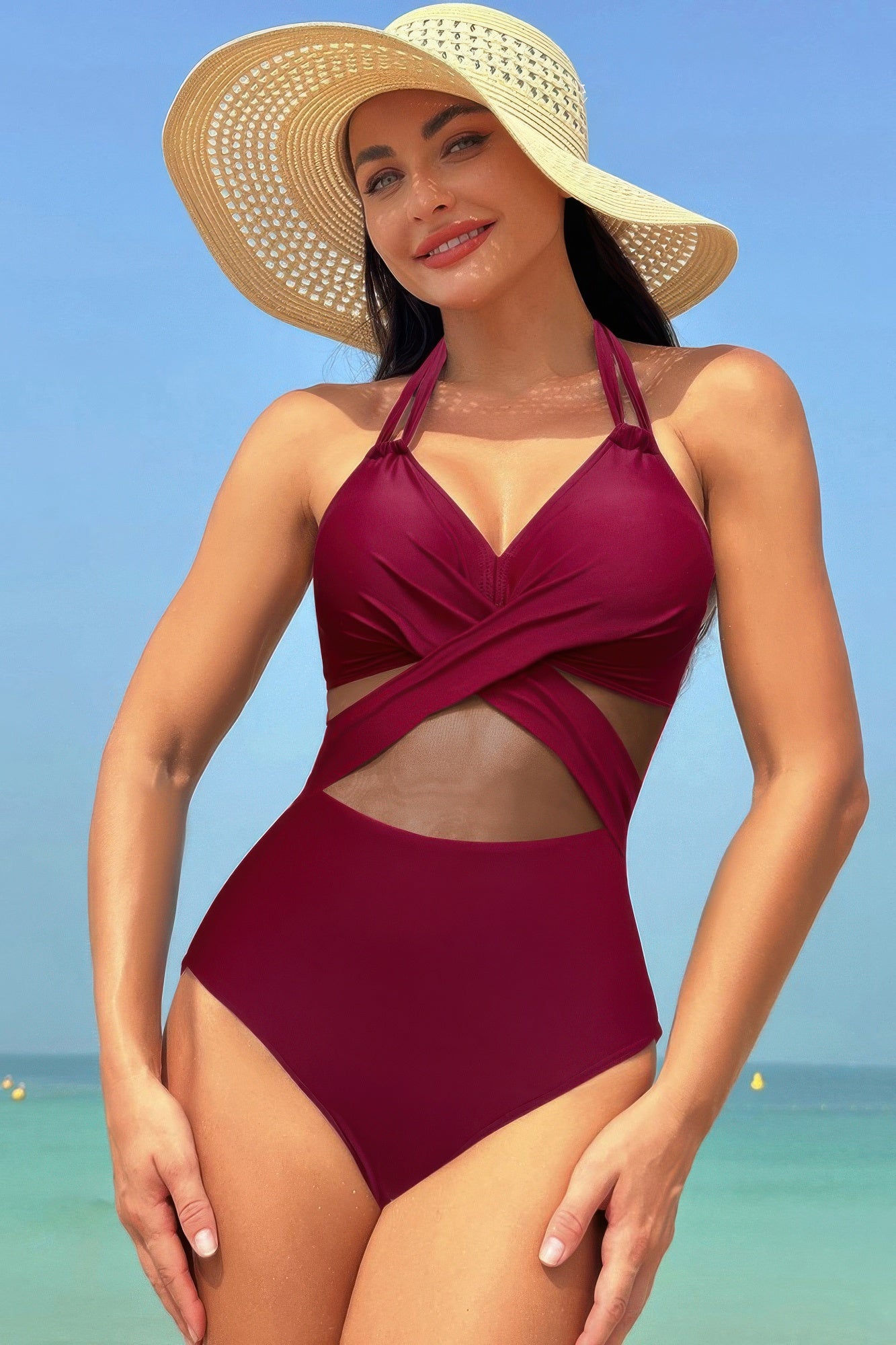 Color Block Halter Cross Lace One Piece Swimsuit | by atgodanddesigns