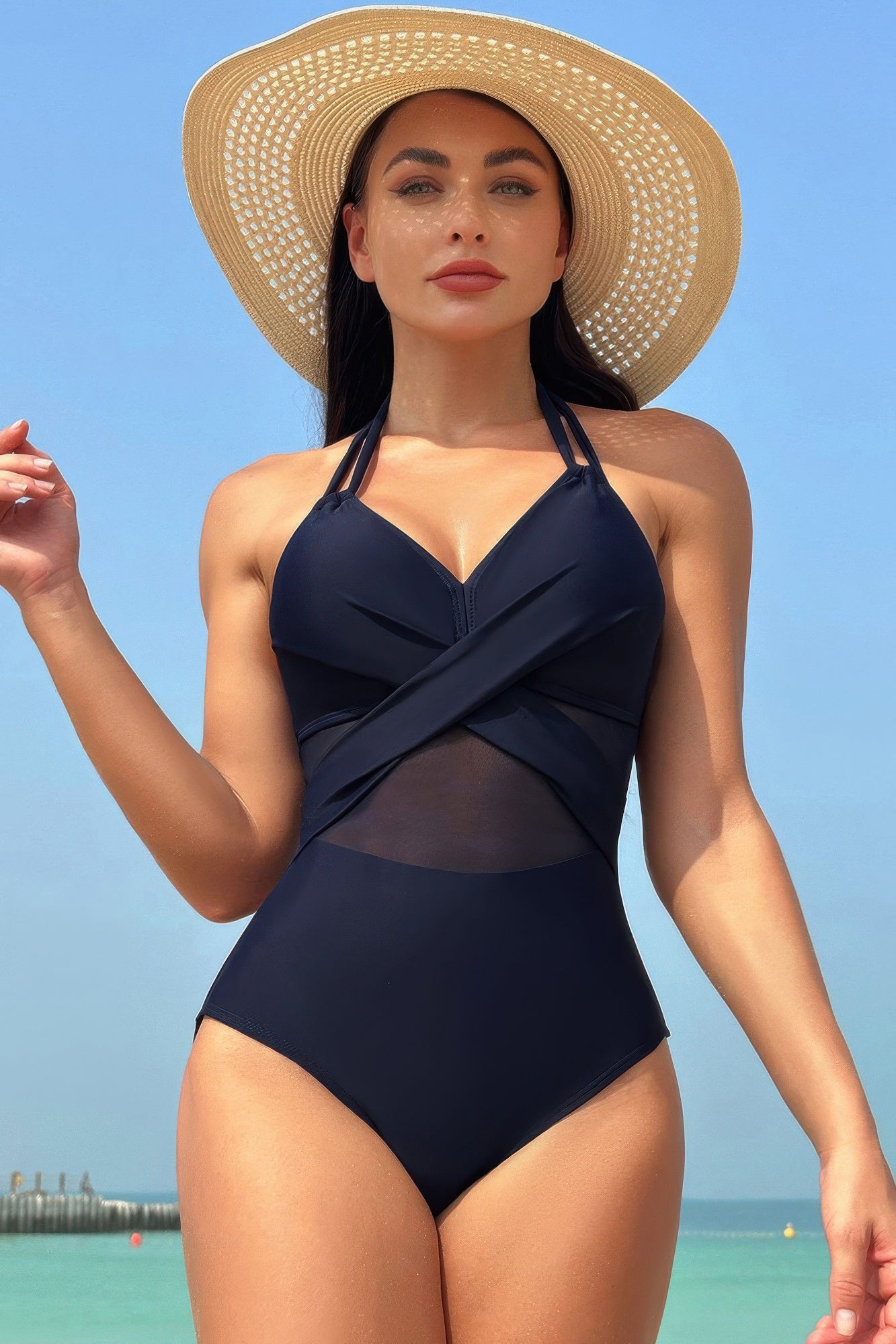 Color Block Halter Cross Lace One Piece Swimsuit | by atgodanddesigns