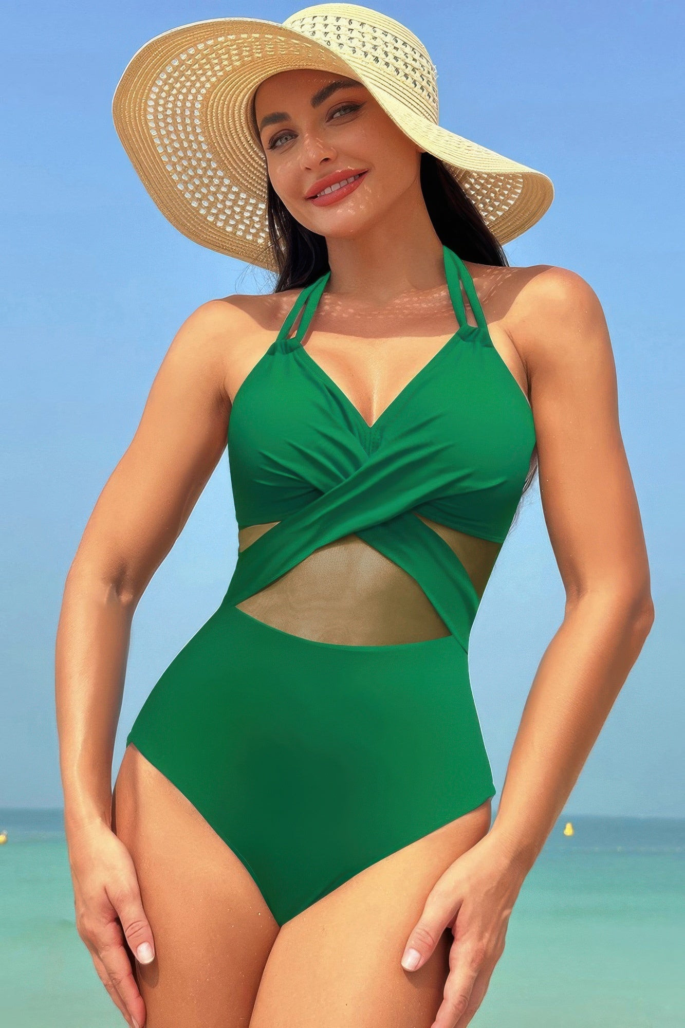 Color Block Halter Cross Lace One Piece Swimsuit | by atgodanddesigns