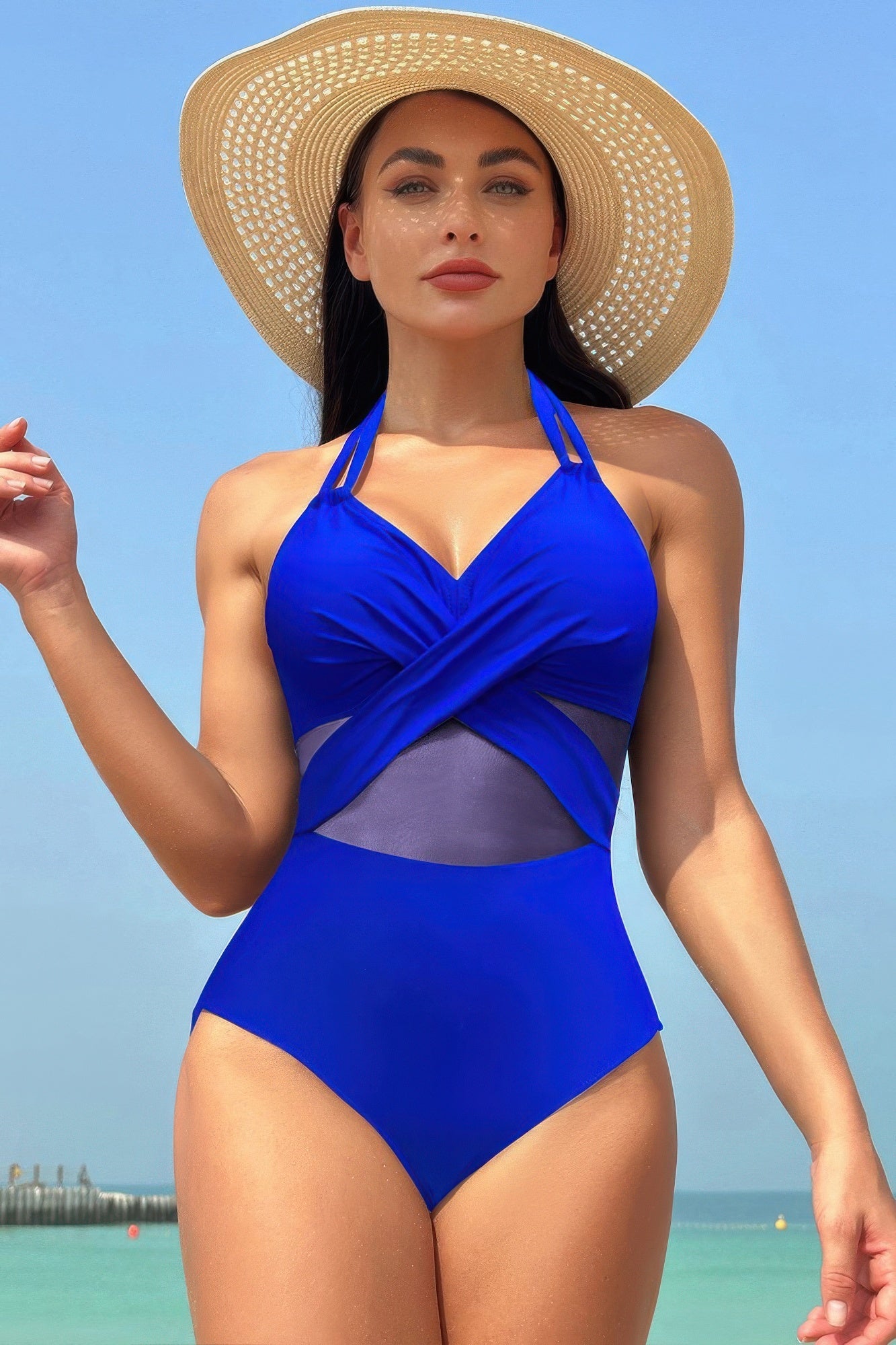 Color Block Halter Cross Lace One Piece Swimsuit | by atgodanddesigns