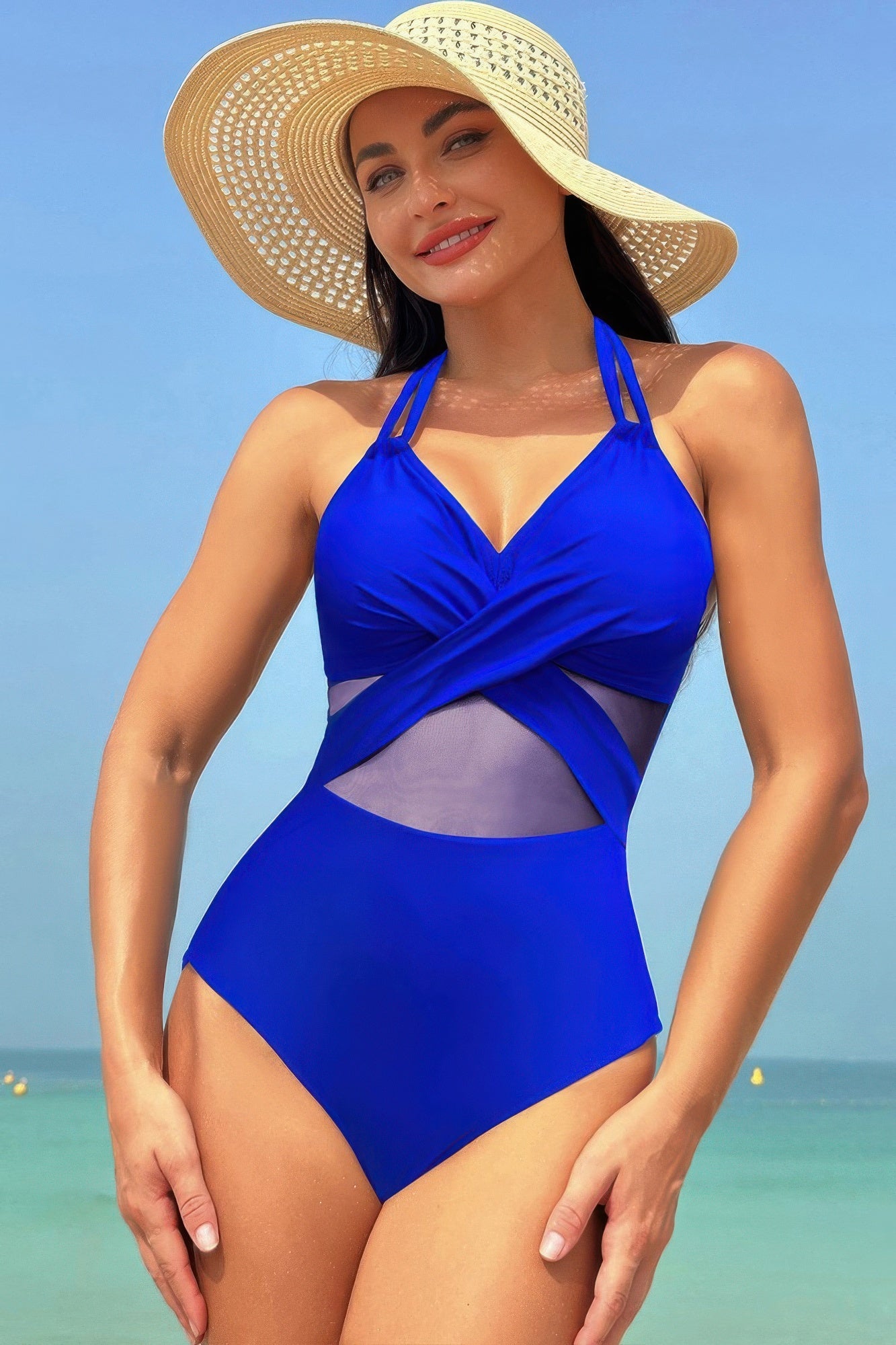 Color Block Halter Cross Lace One Piece Swimsuit | by atgodanddesigns