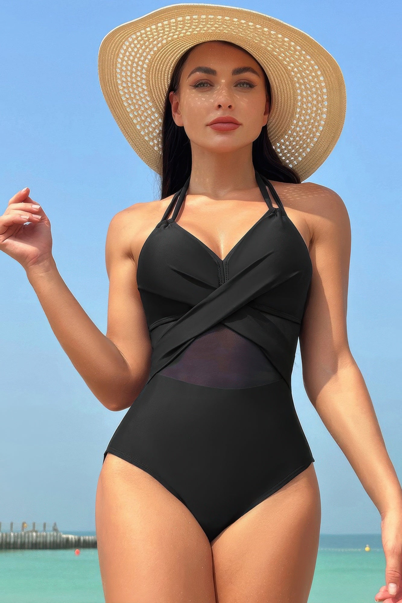 Color Block Halter Cross Lace One Piece Swimsuit | by atgodanddesigns