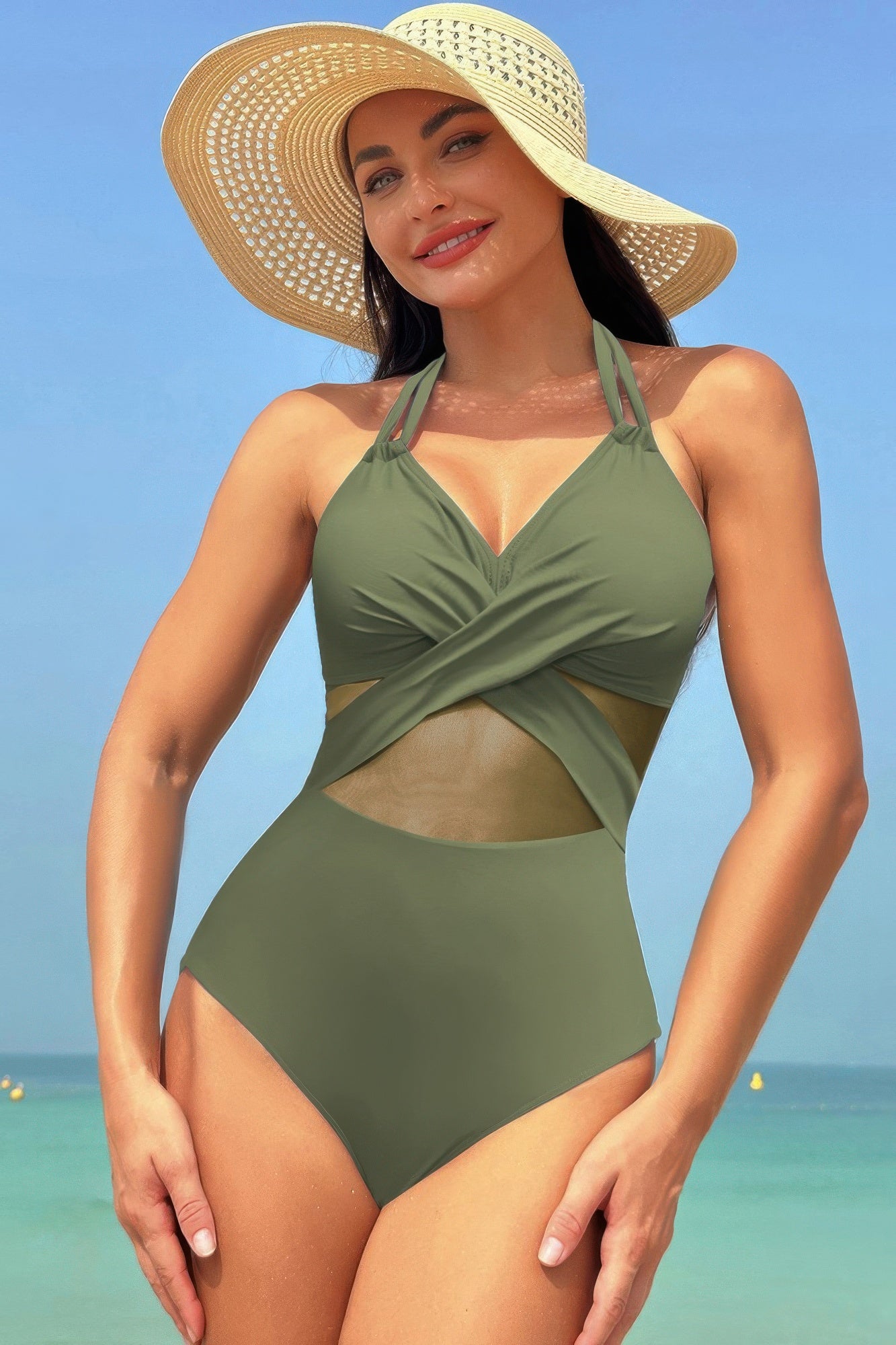 Color Block Halter Cross Lace One Piece Swimsuit | by atgodanddesigns