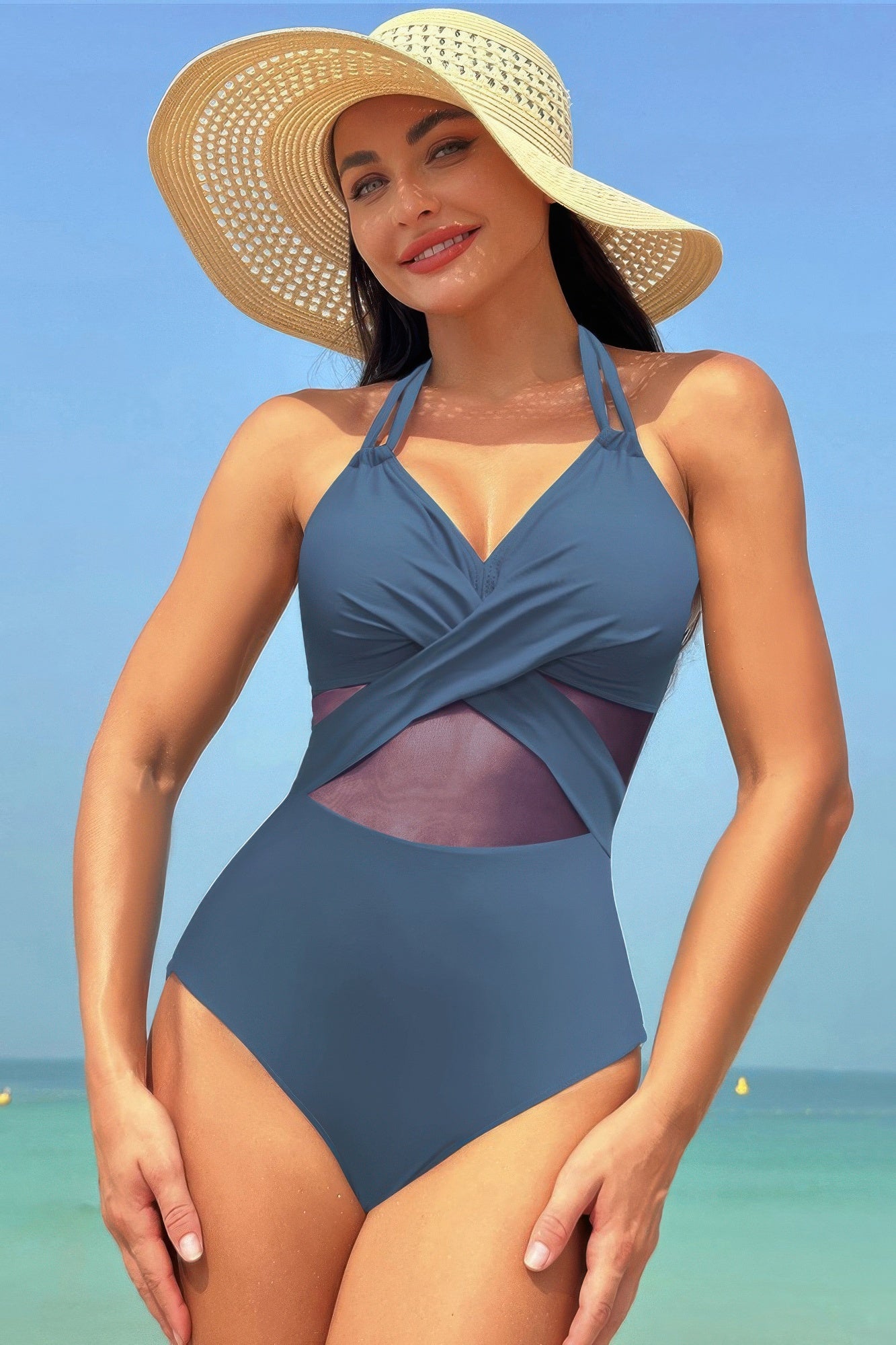 Color Block Halter Cross Lace One Piece Swimsuit | by atgodanddesigns