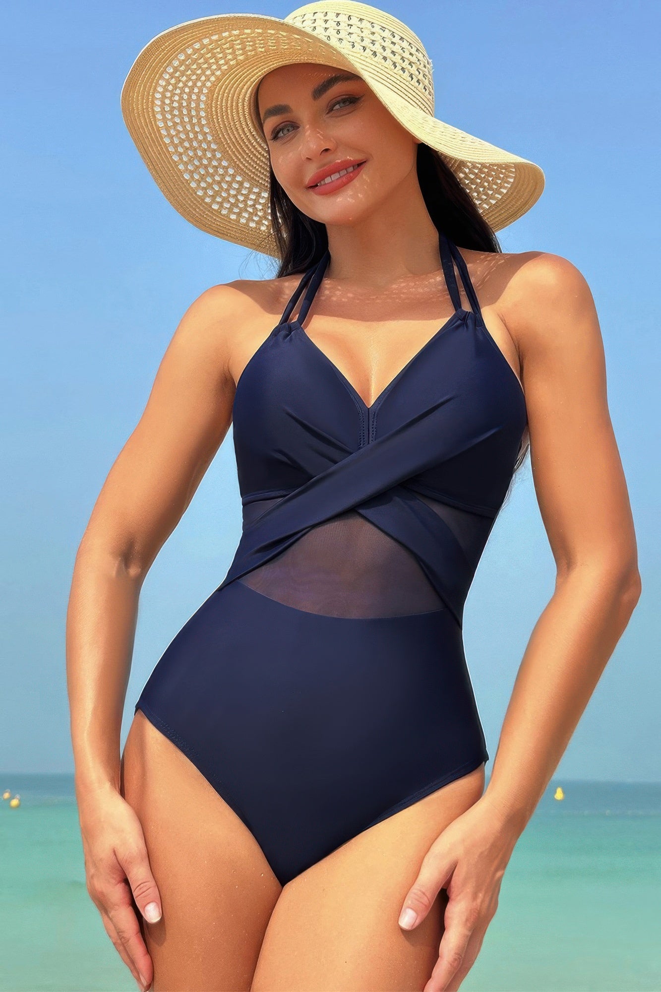 Color Block Halter Cross Lace One Piece Swimsuit | by atgodanddesigns