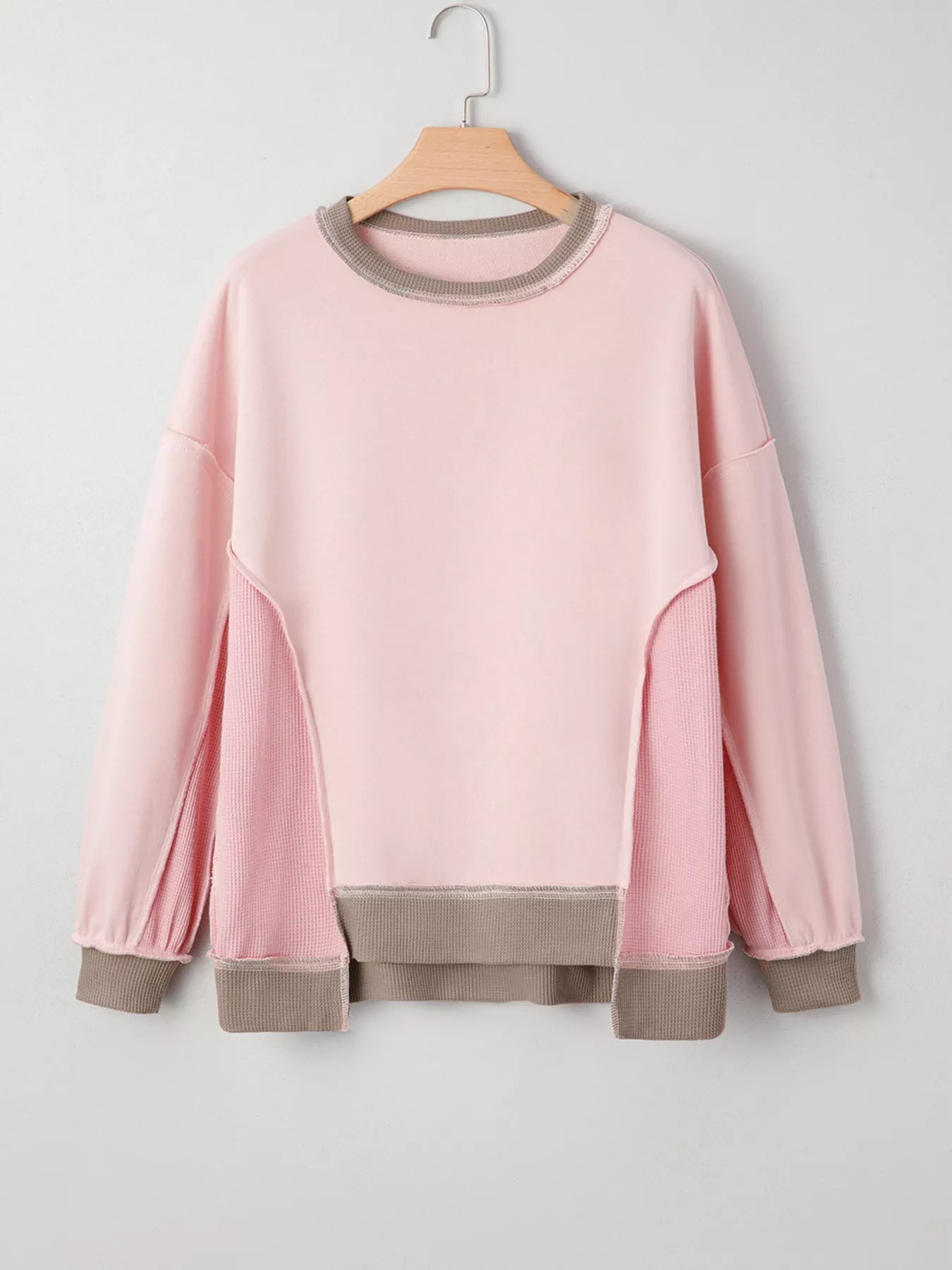 Color Block Mix Texture Waffle Patchwork Oversize Sweatshirt | by atgodanddesigns