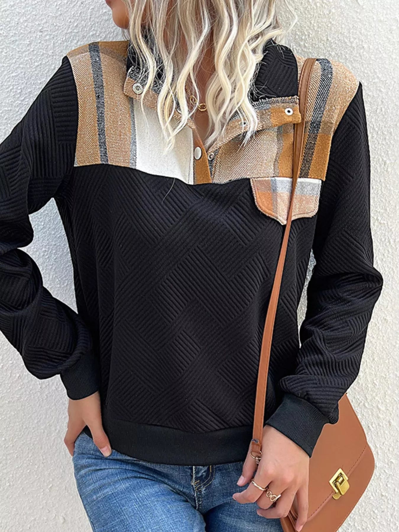 Color Block Texture Long Sleeve Sweatshirt | by atgodanddesigns