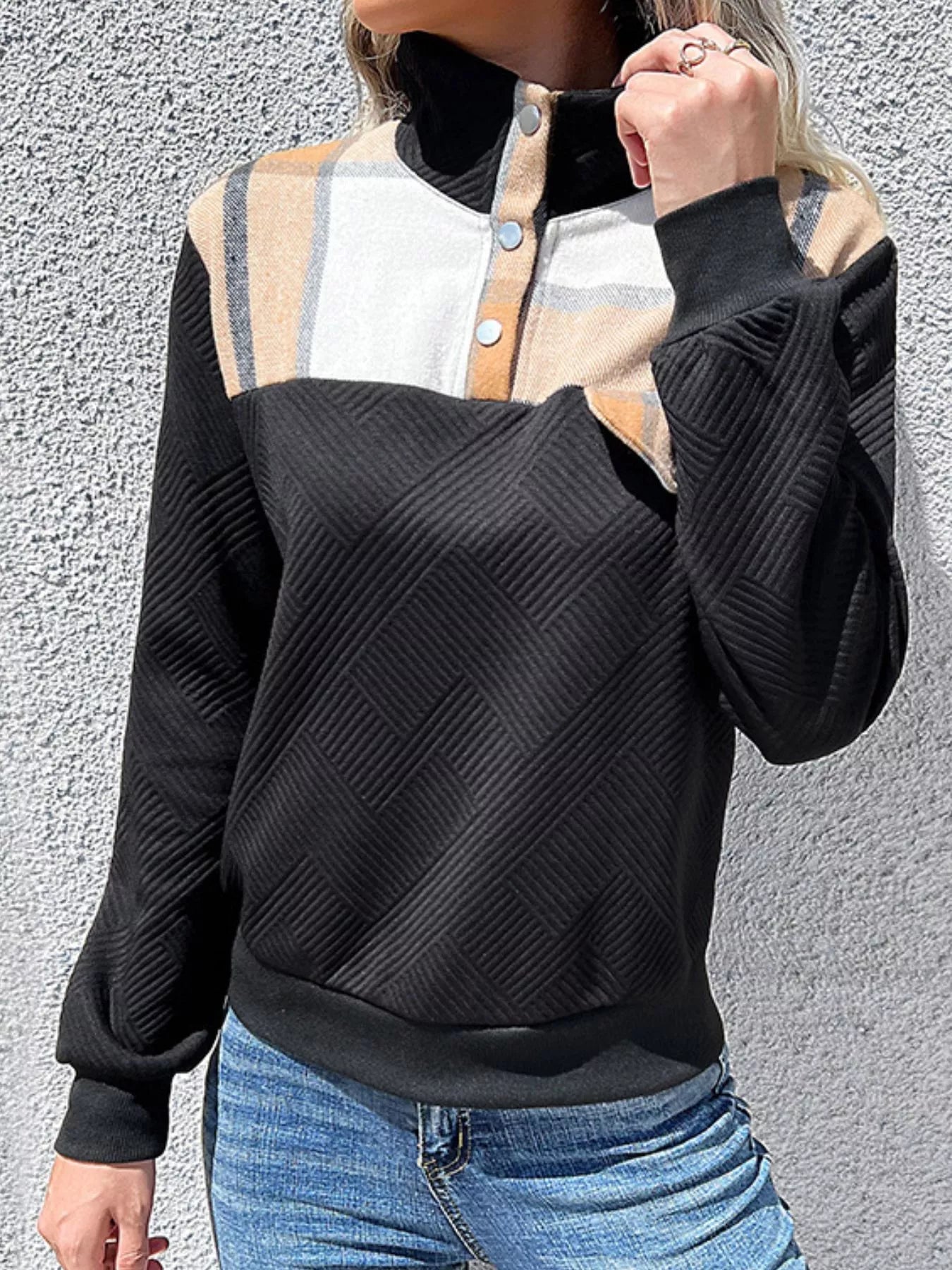 Color Block Texture Long Sleeve Sweatshirt | by atgodanddesigns